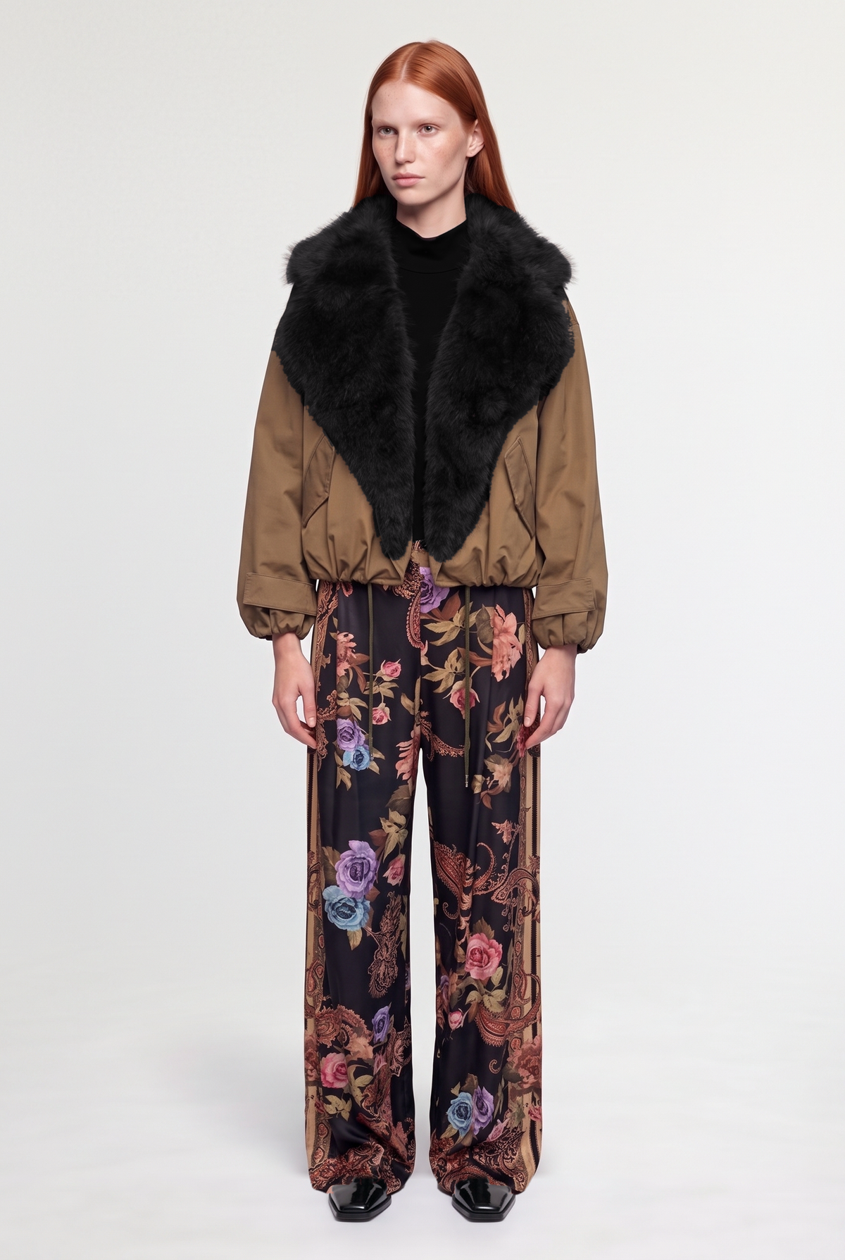 Fur-collar olive bomber - Military - front view