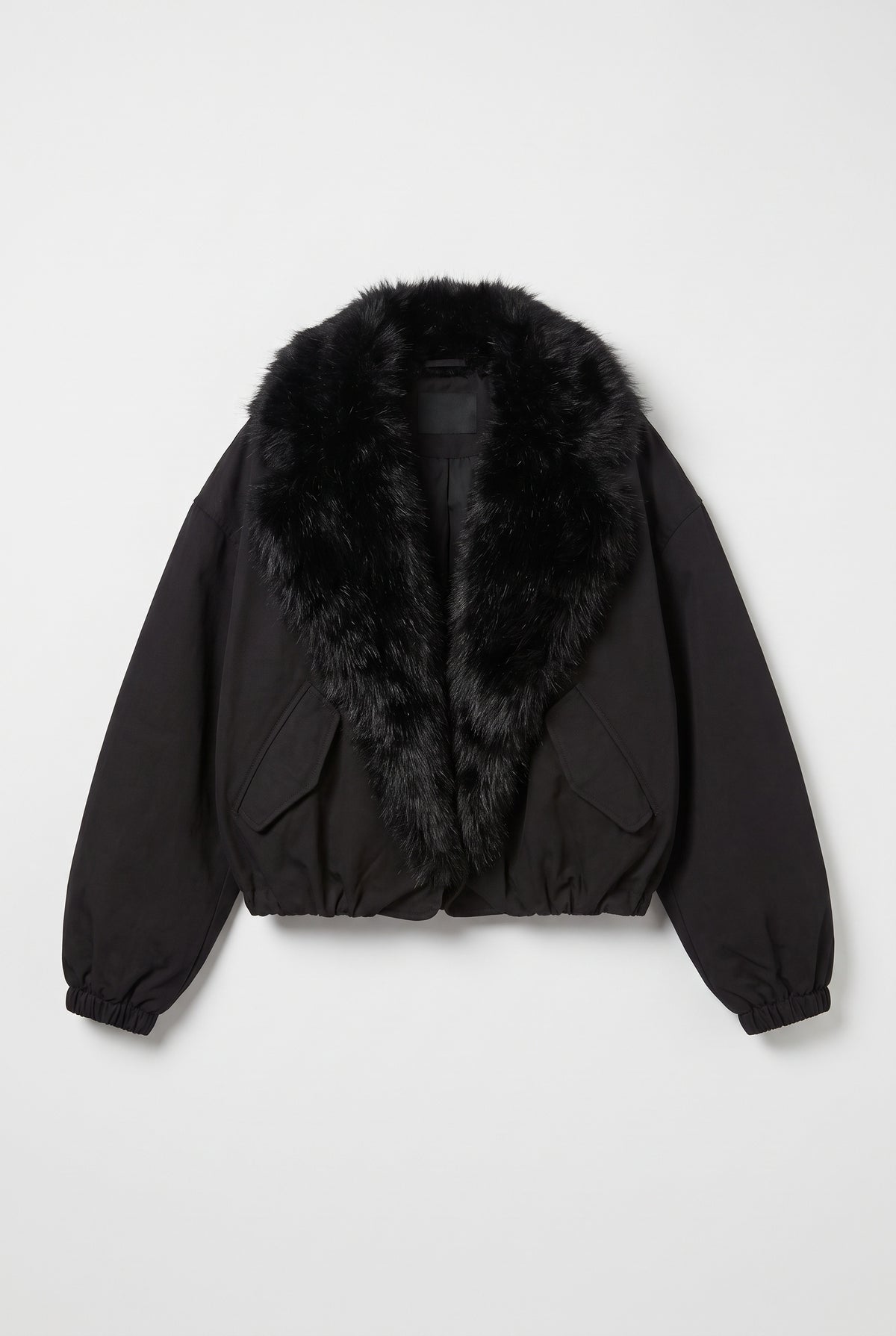 Black fur-collar bomber - Black - flat lay