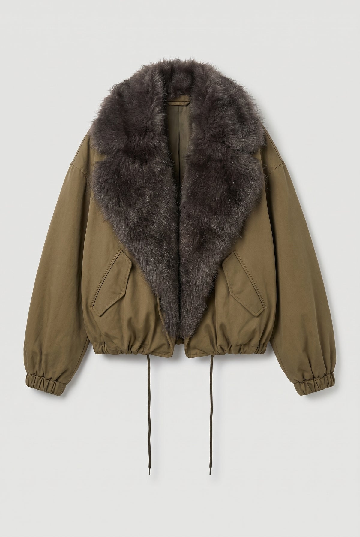 Fur-collar olive bomber - Military - flat lay