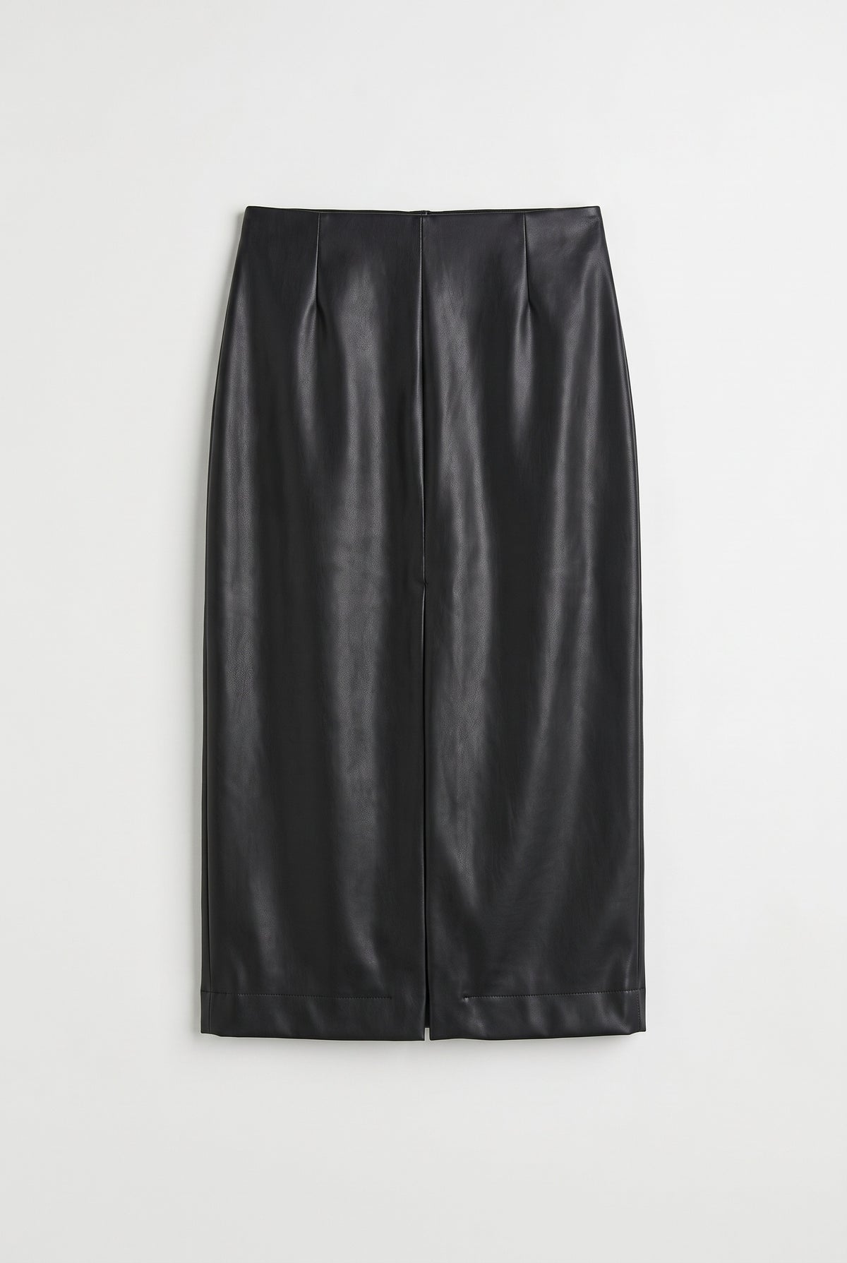 Leather Front-Slit Midi Skirt - Black - flat lay