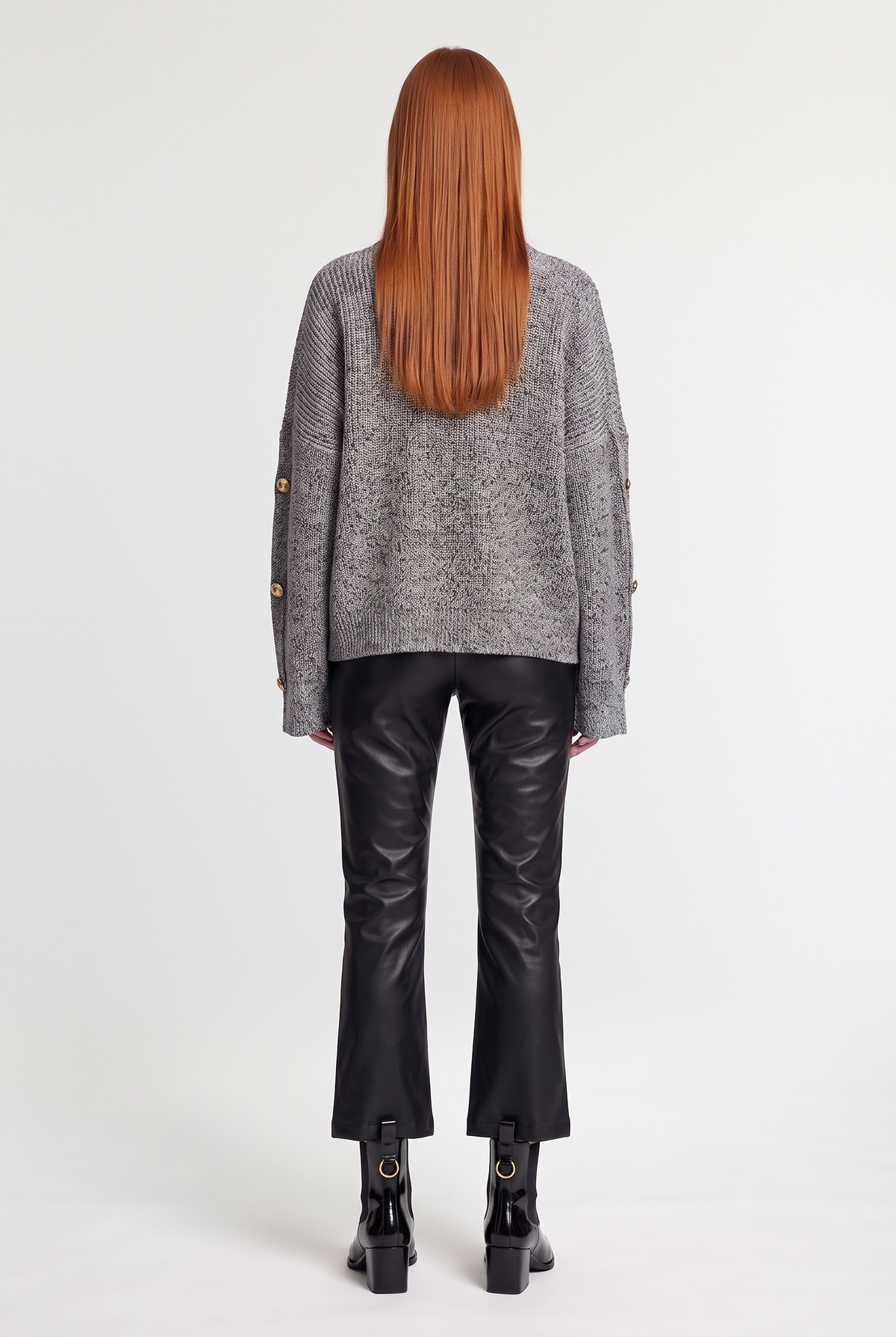 Gold-button marl sweater - Grey - back view