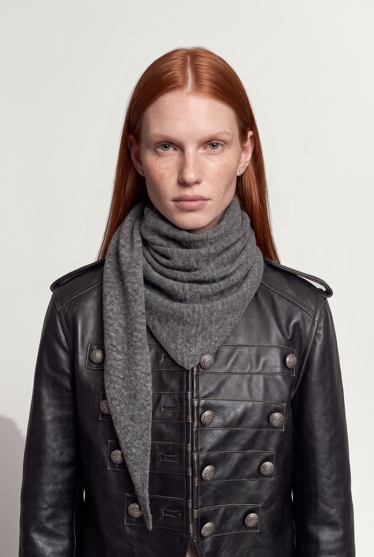 Knitted triangle scarf - Grey - on model