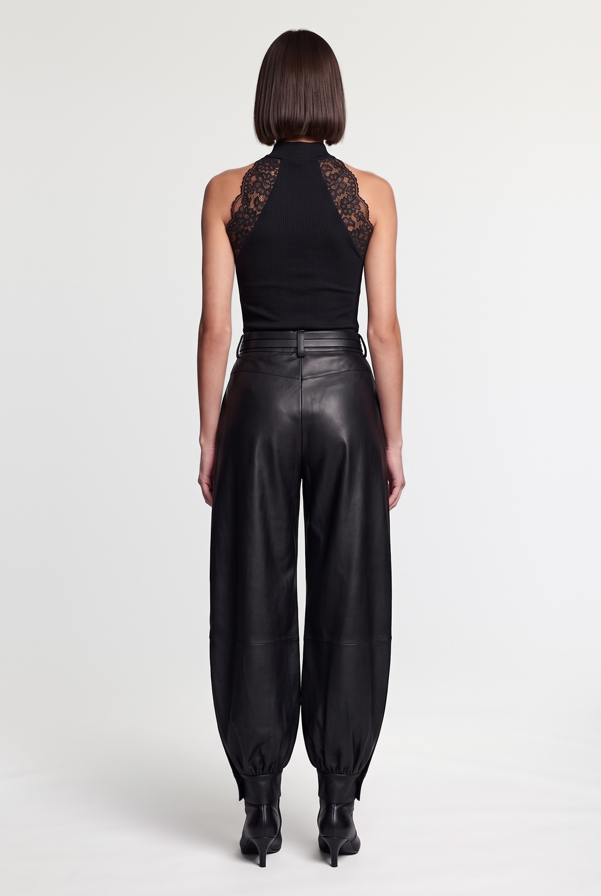 Leather Cuffed Pants - Black - back view
