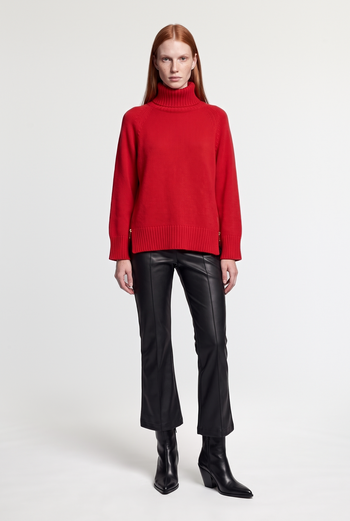 Leather Flared Pants - Black - styled look, front view