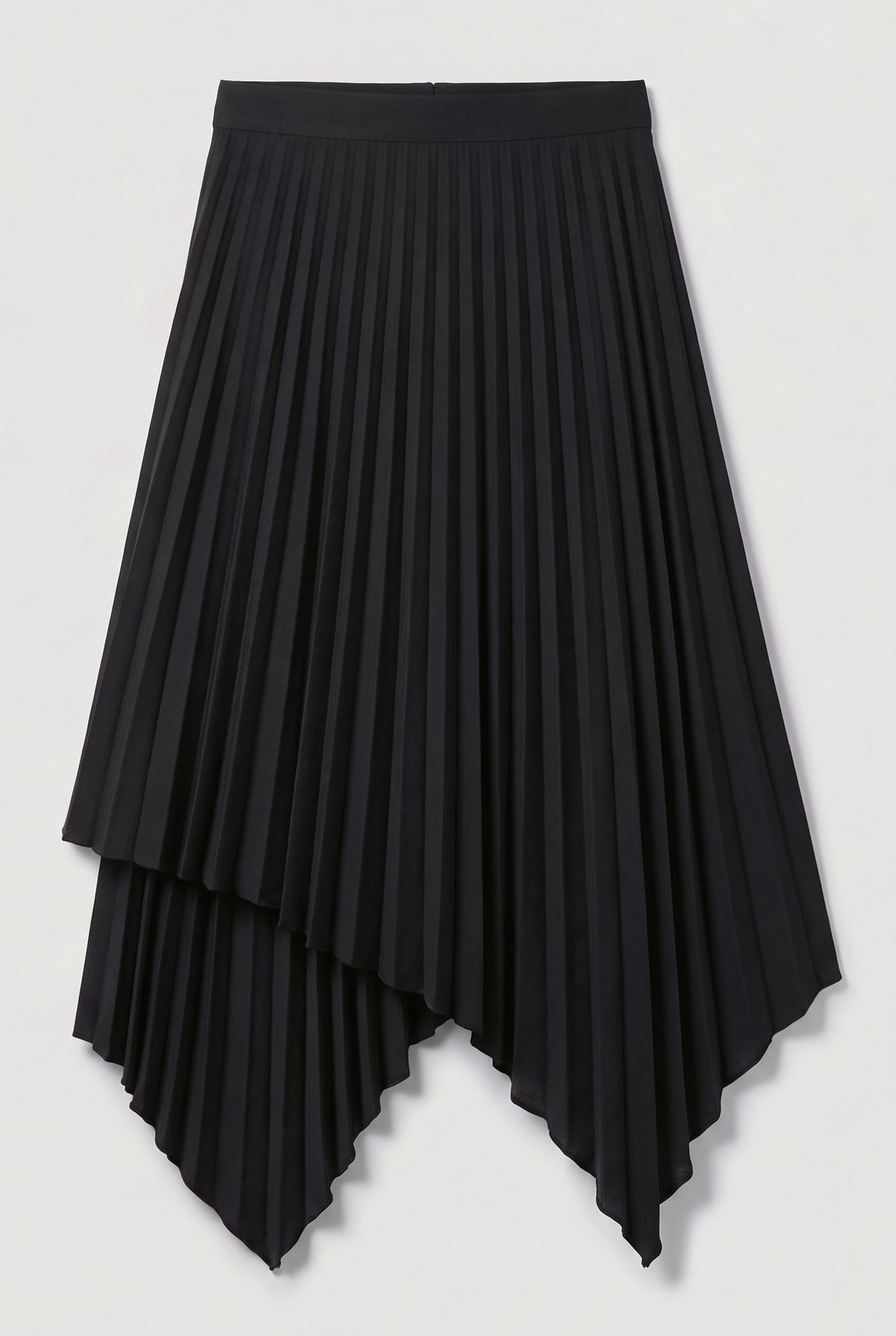 Asymmetrical Pleated Midi Skirt - Black - flat lay