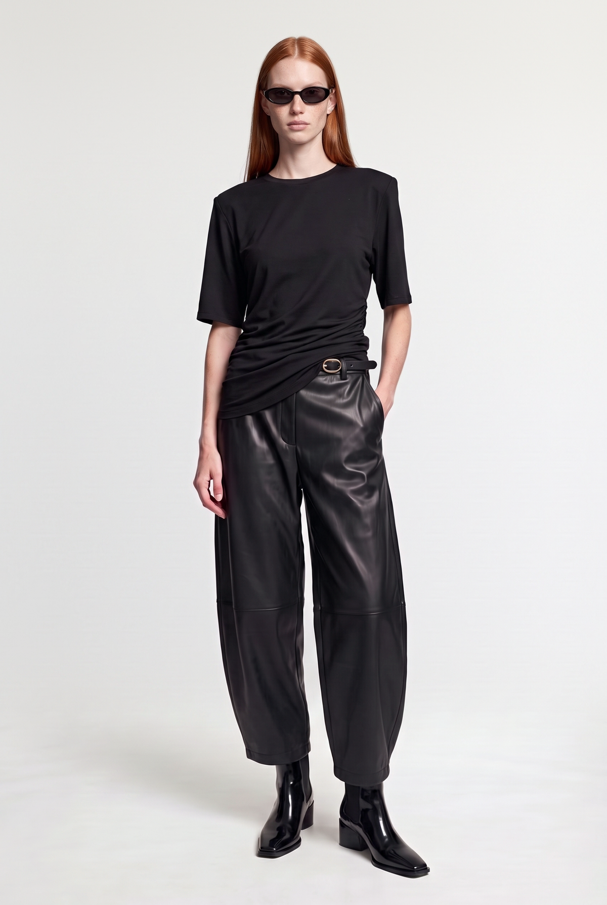 Asymmetric Short-Sleeve Top - Black - front view