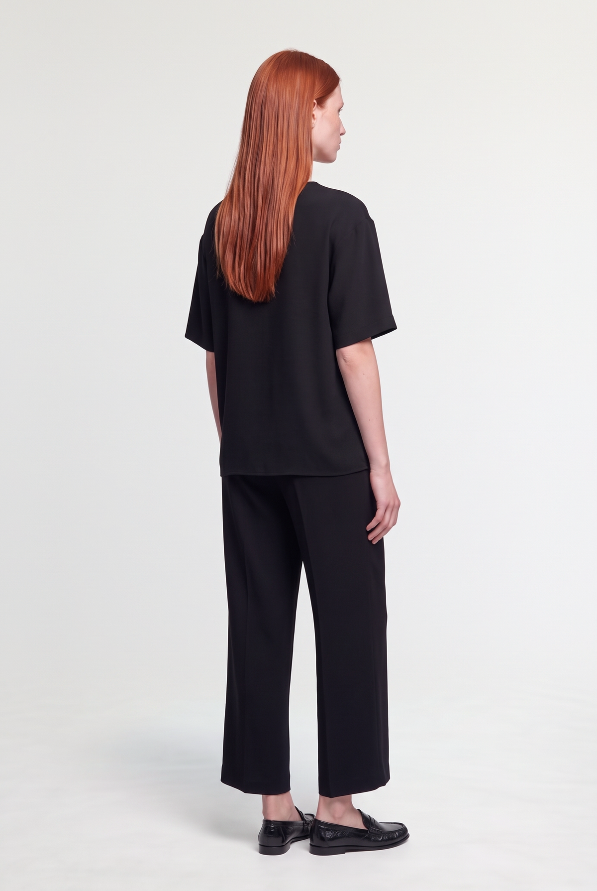 Floral Applique T-Shirt - Black - back view
