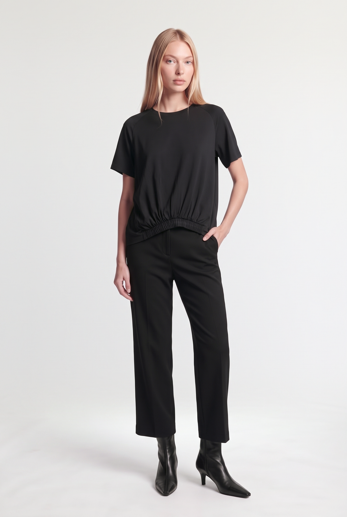 Asymmetric Draped Top - Black - front view