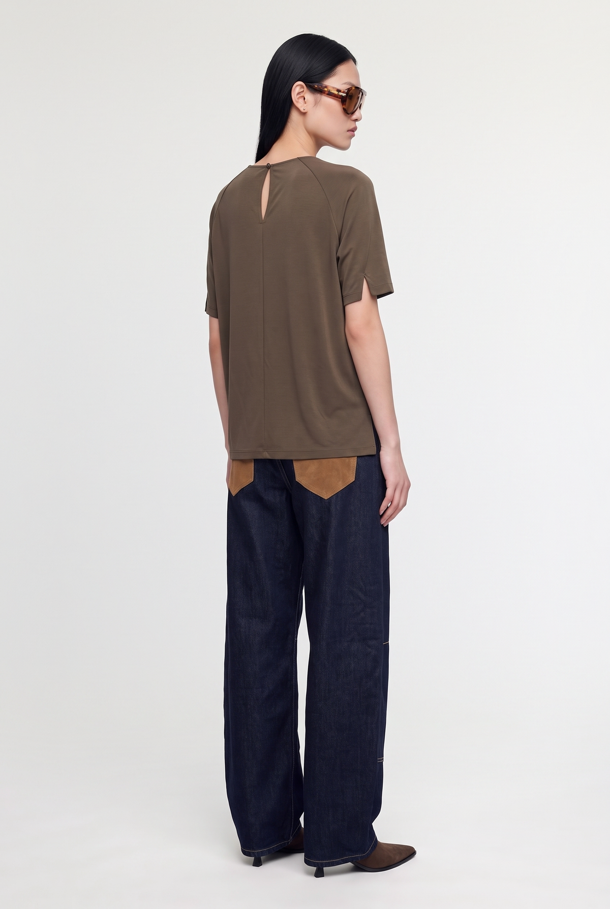 Asymmetric Draped Top - Brown - back view