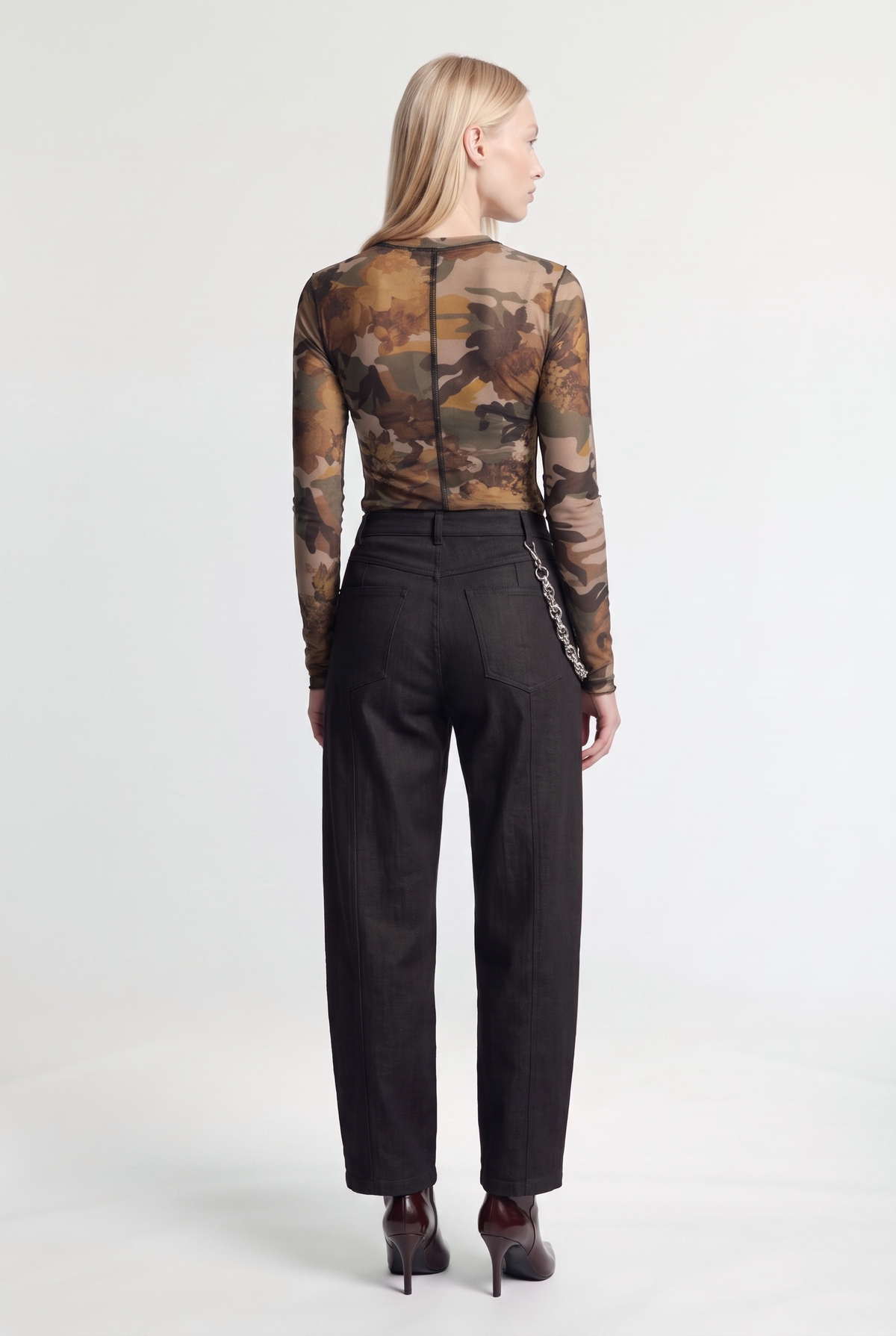 Floral Camo Mesh Top - Beige/Military - back view