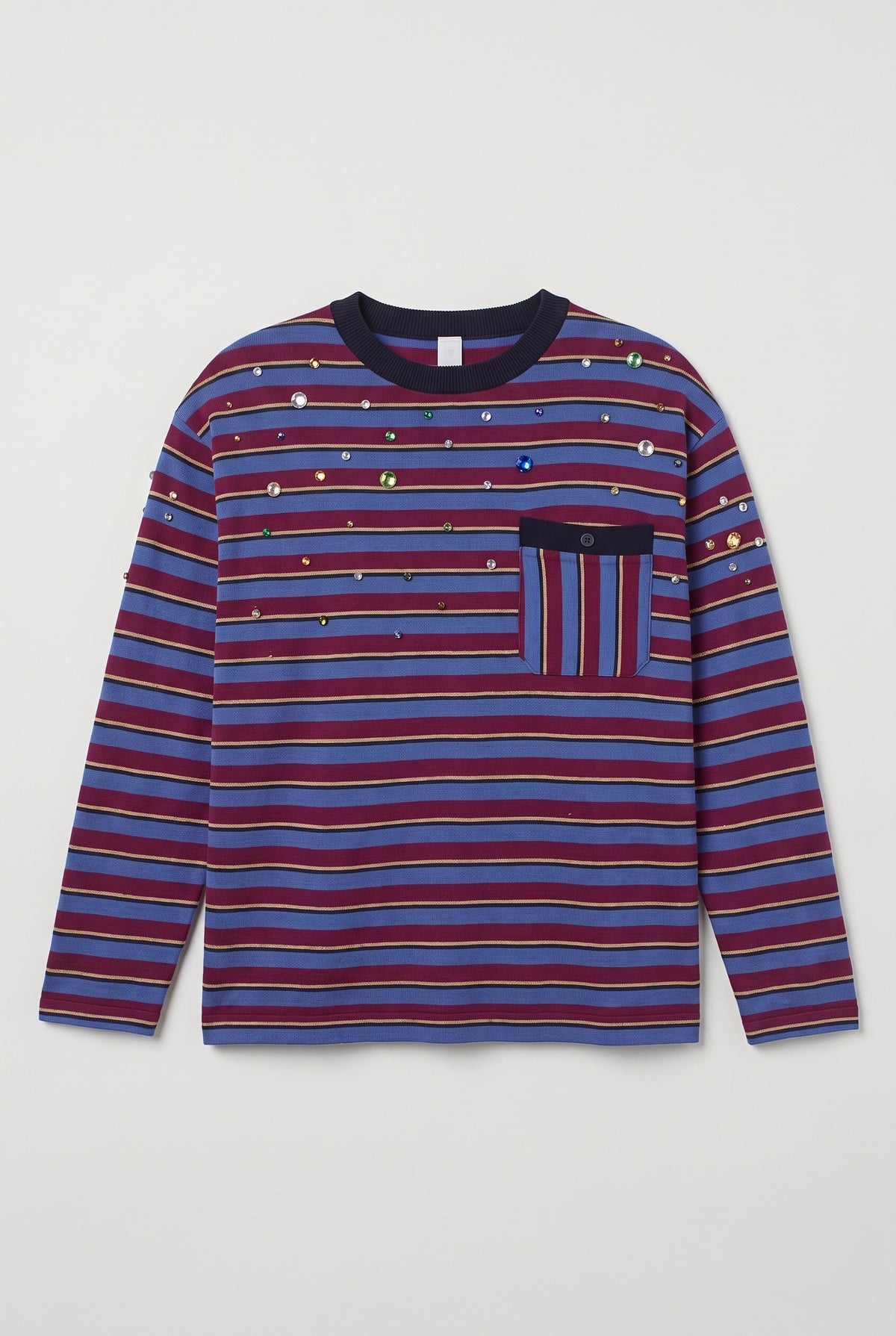 Striped knit with contrast collar - Burgundy - flat lay