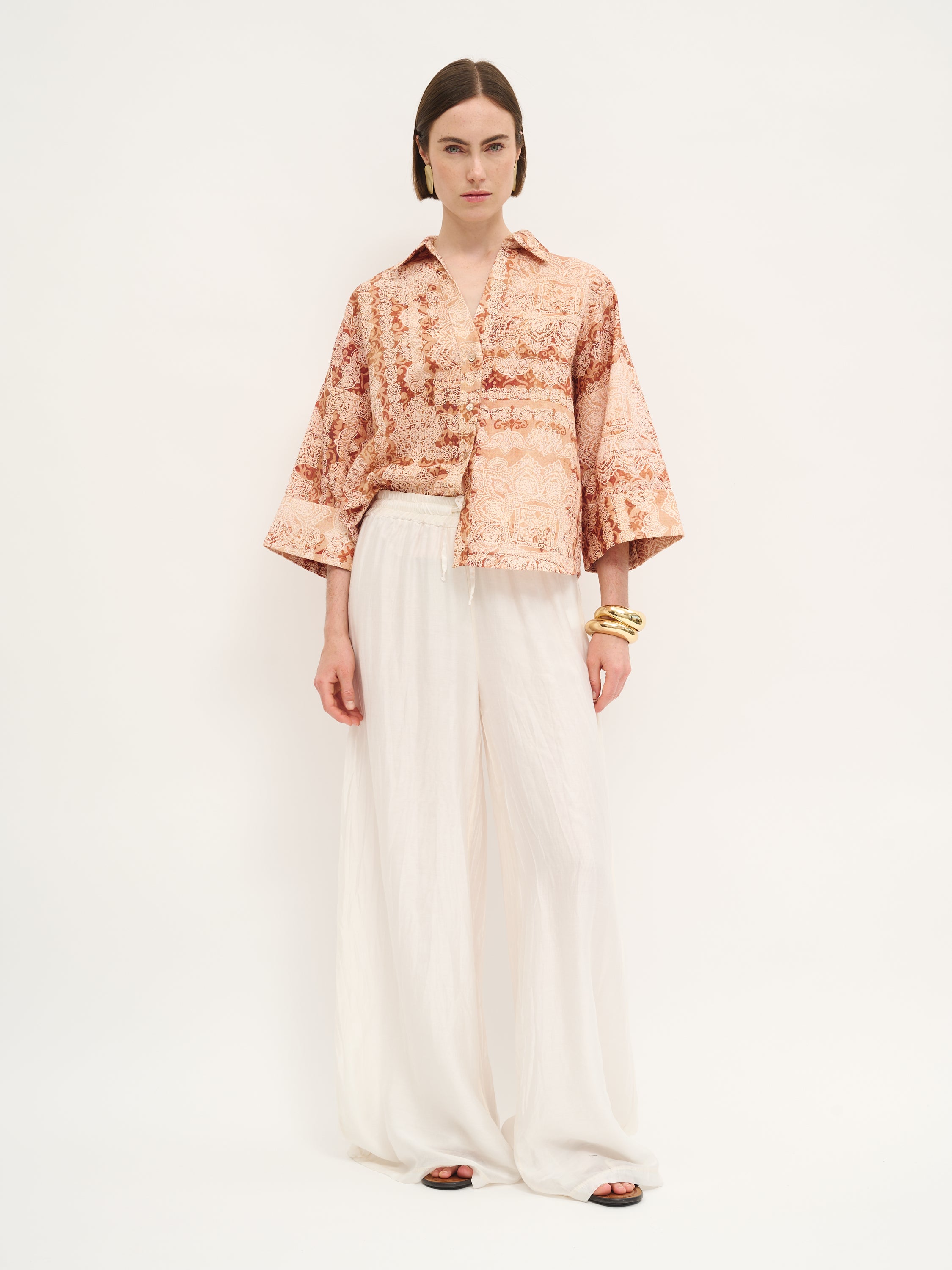 Chemise à imprimé dentelle terre cuite