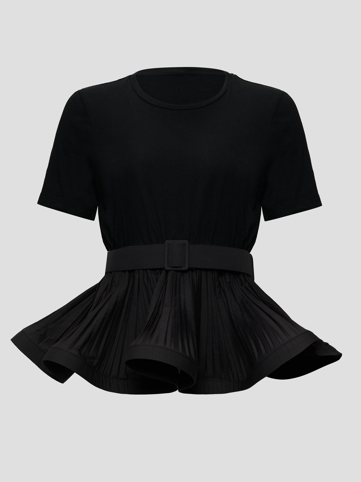 Belted T-Shirt With Pleated Peplum Detail