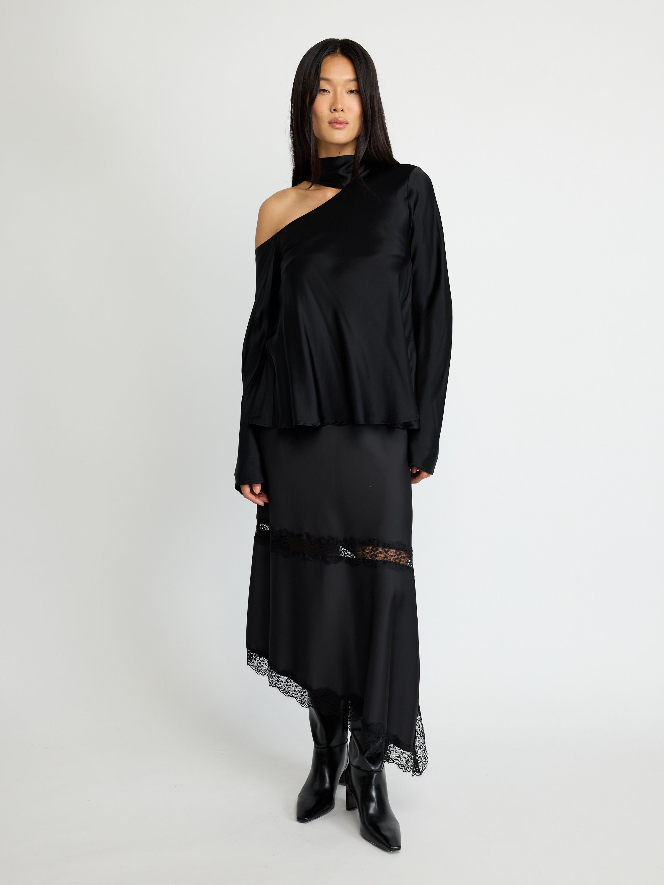 Satin High-Neck Tie Blouse