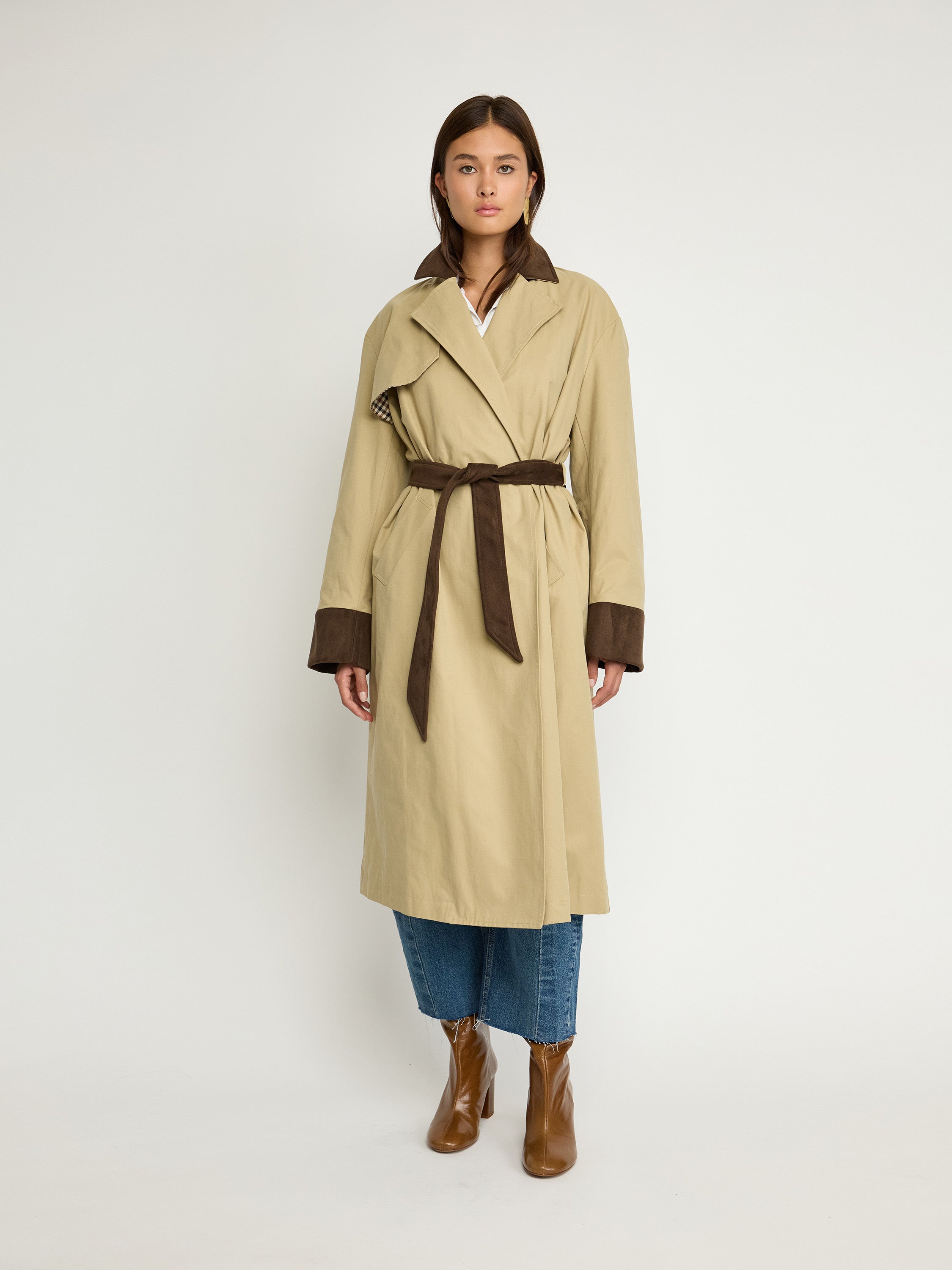 Two-Tone Belted Trench Coat