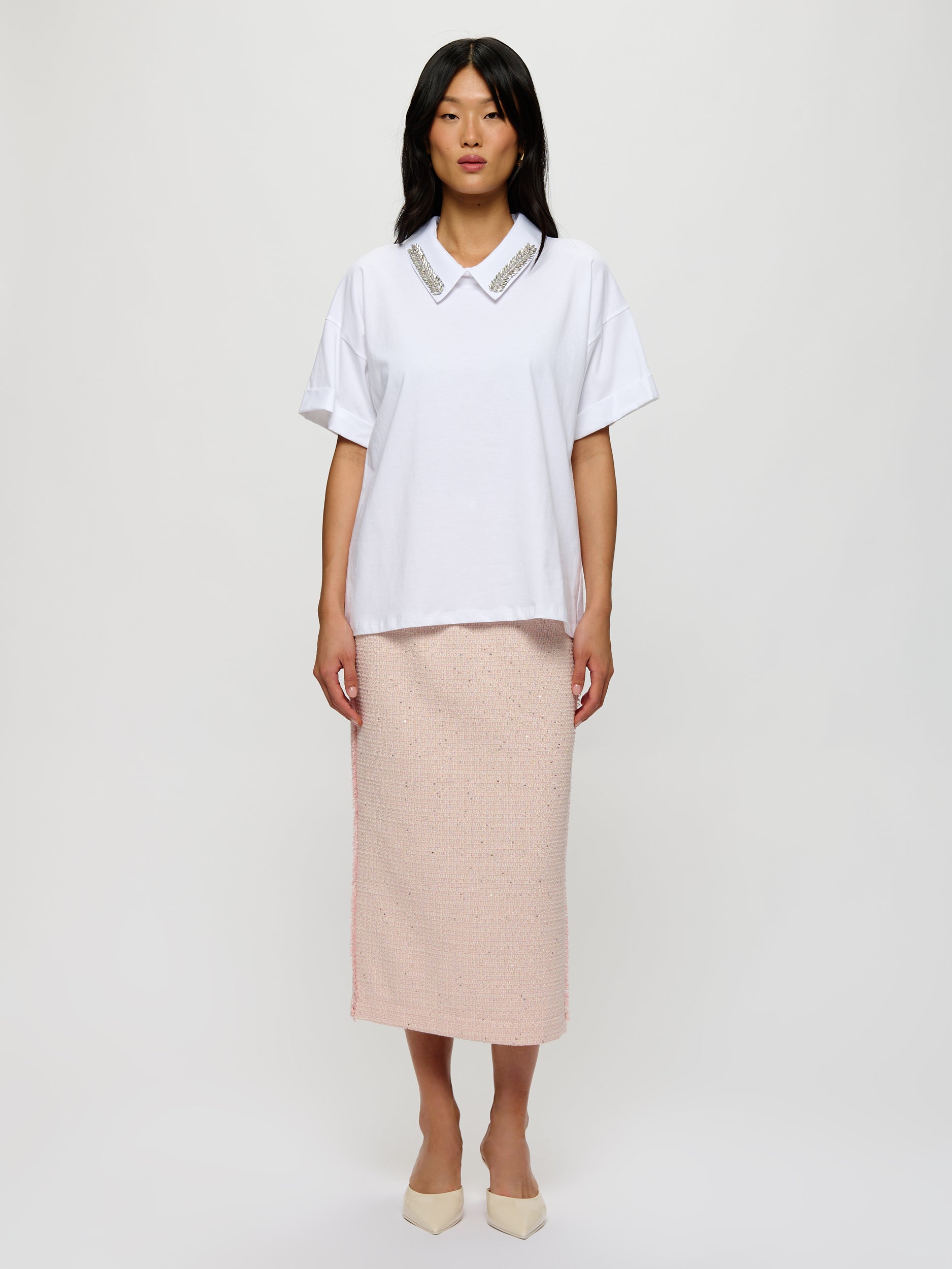 T-shirt avec col amovible ornementé