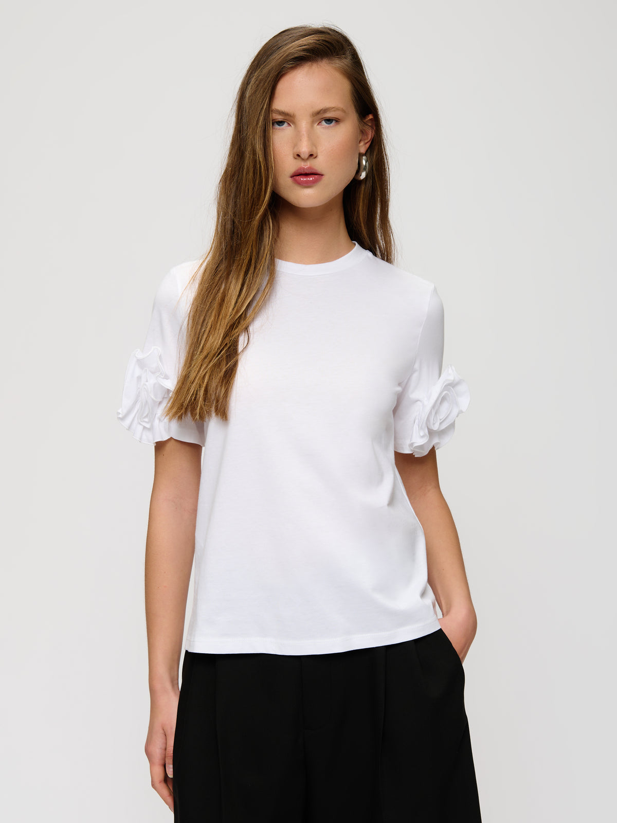 T-Shirt With Flower Sleeve Detail