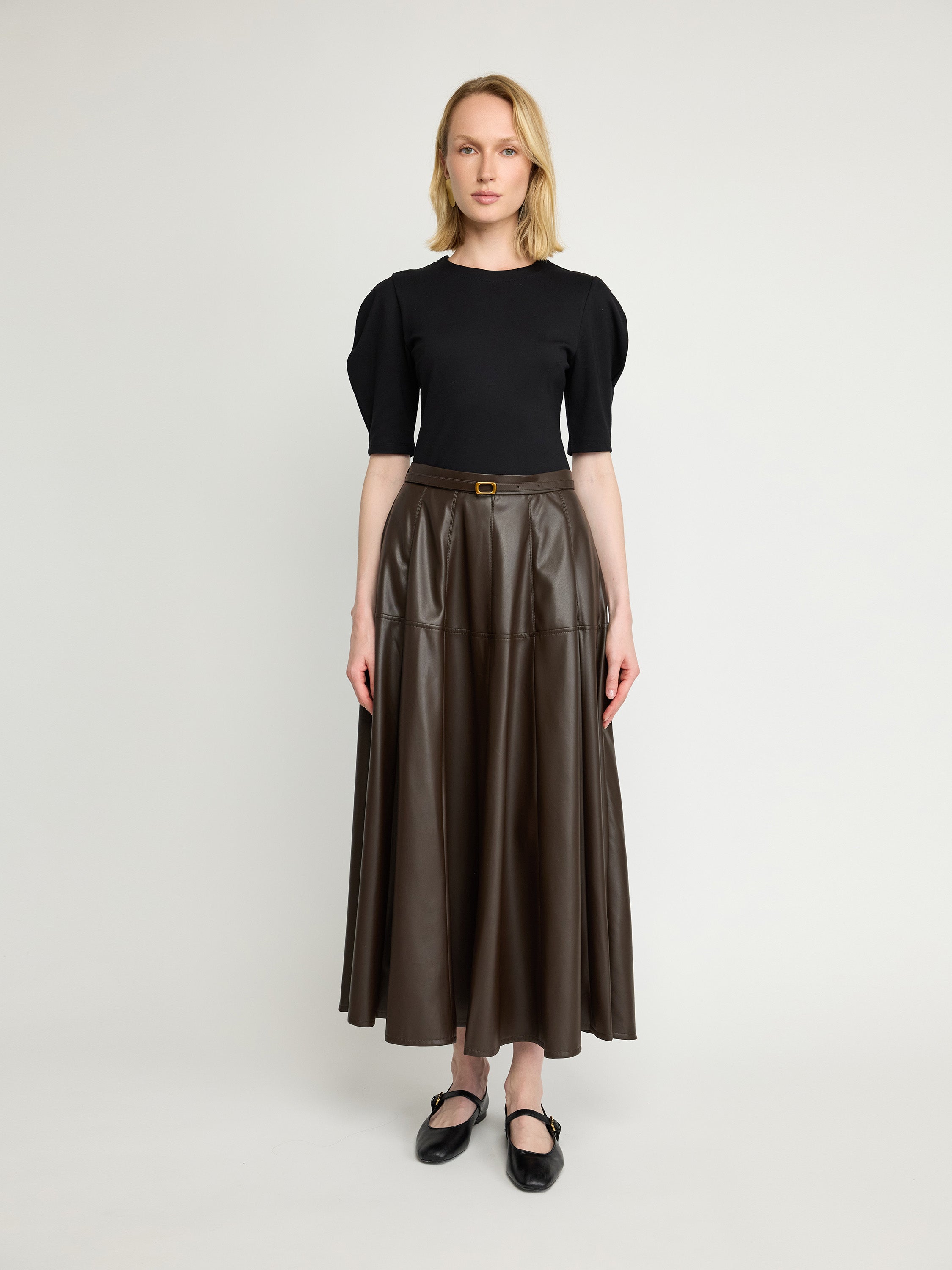 Faux Leather Midi Skirt