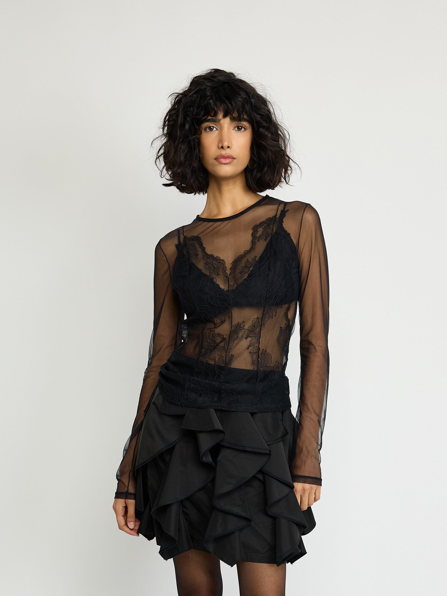 Sheer Lace Long-Sleeve Top