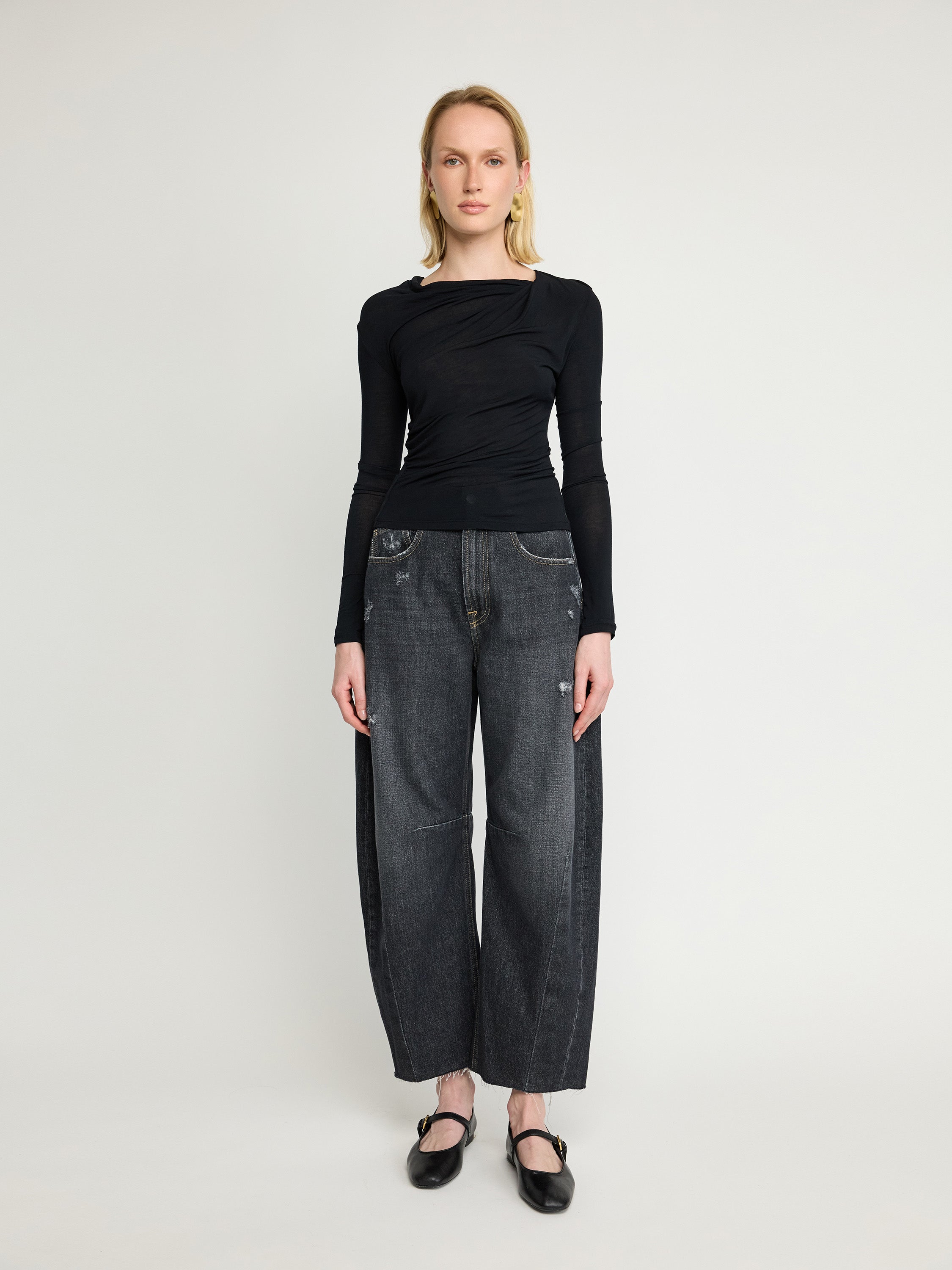 Draped Long-Sleeve Jersey Top