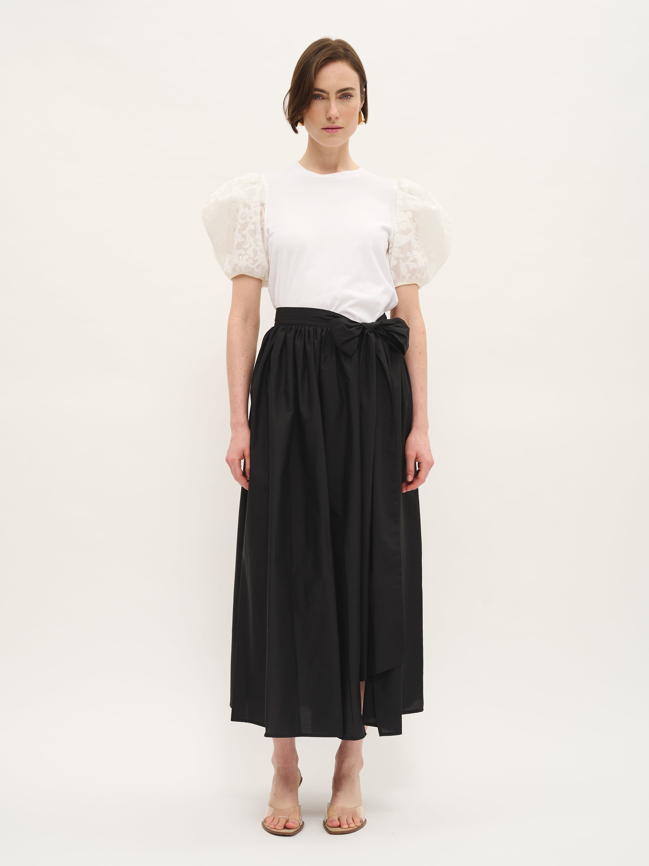 T-shirt en coton à manches bouffantes transparentes
