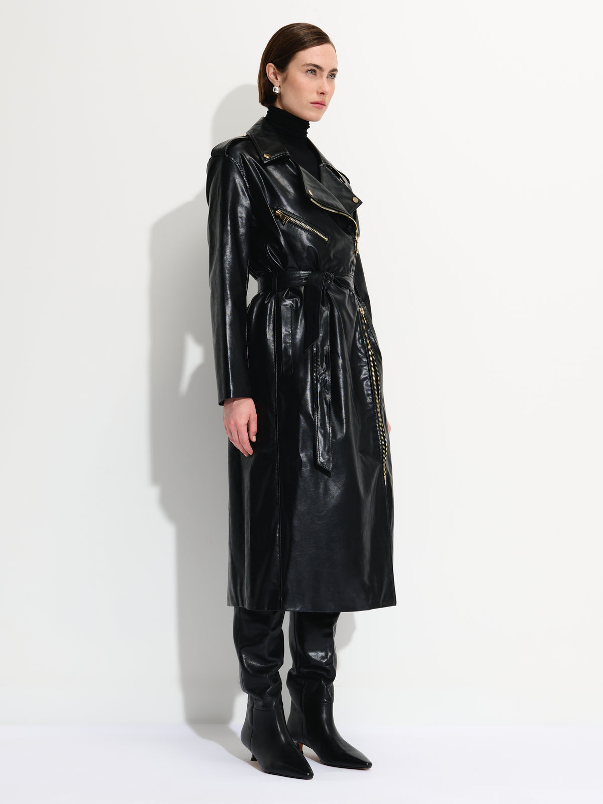 Trench ceinturé en cuir vegan