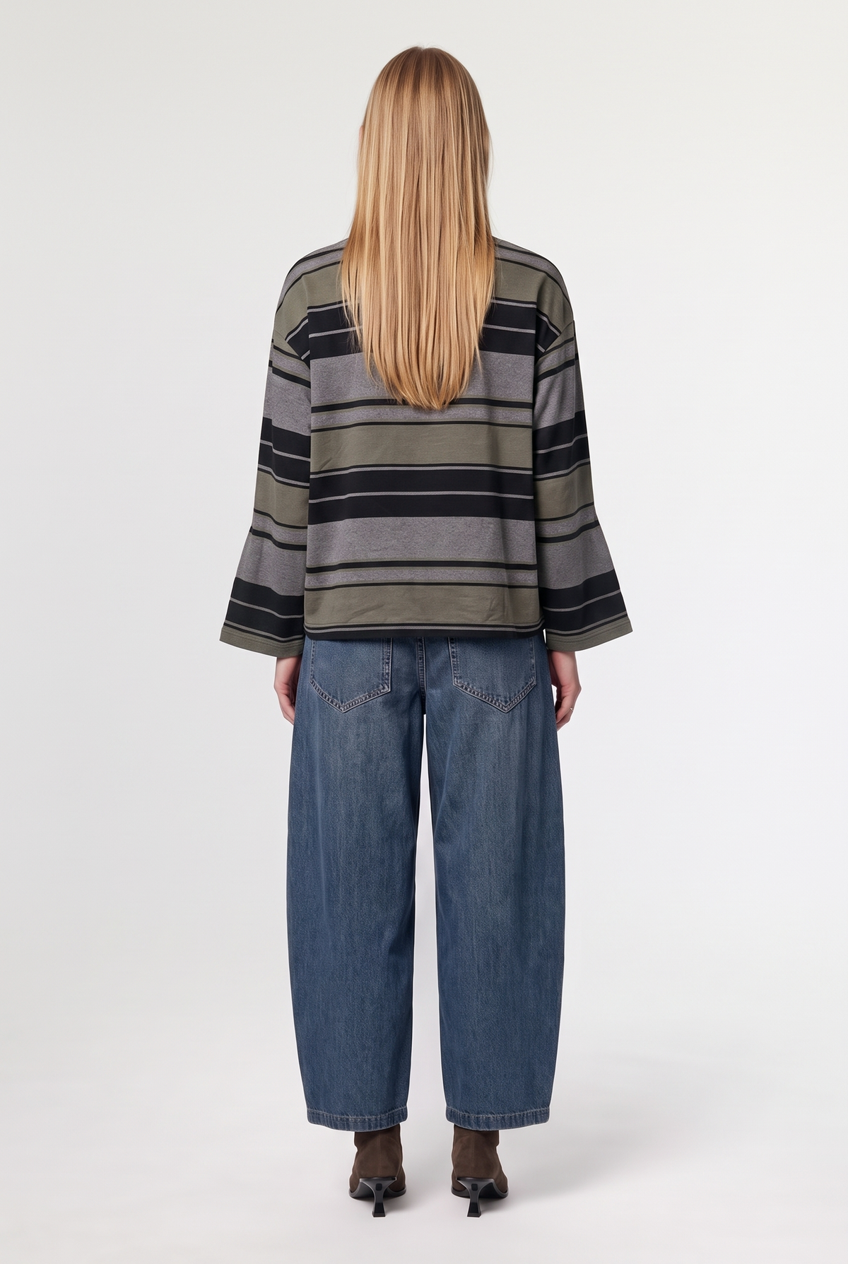 Wide-stripe long-sleeve tee - Black/Military - back view