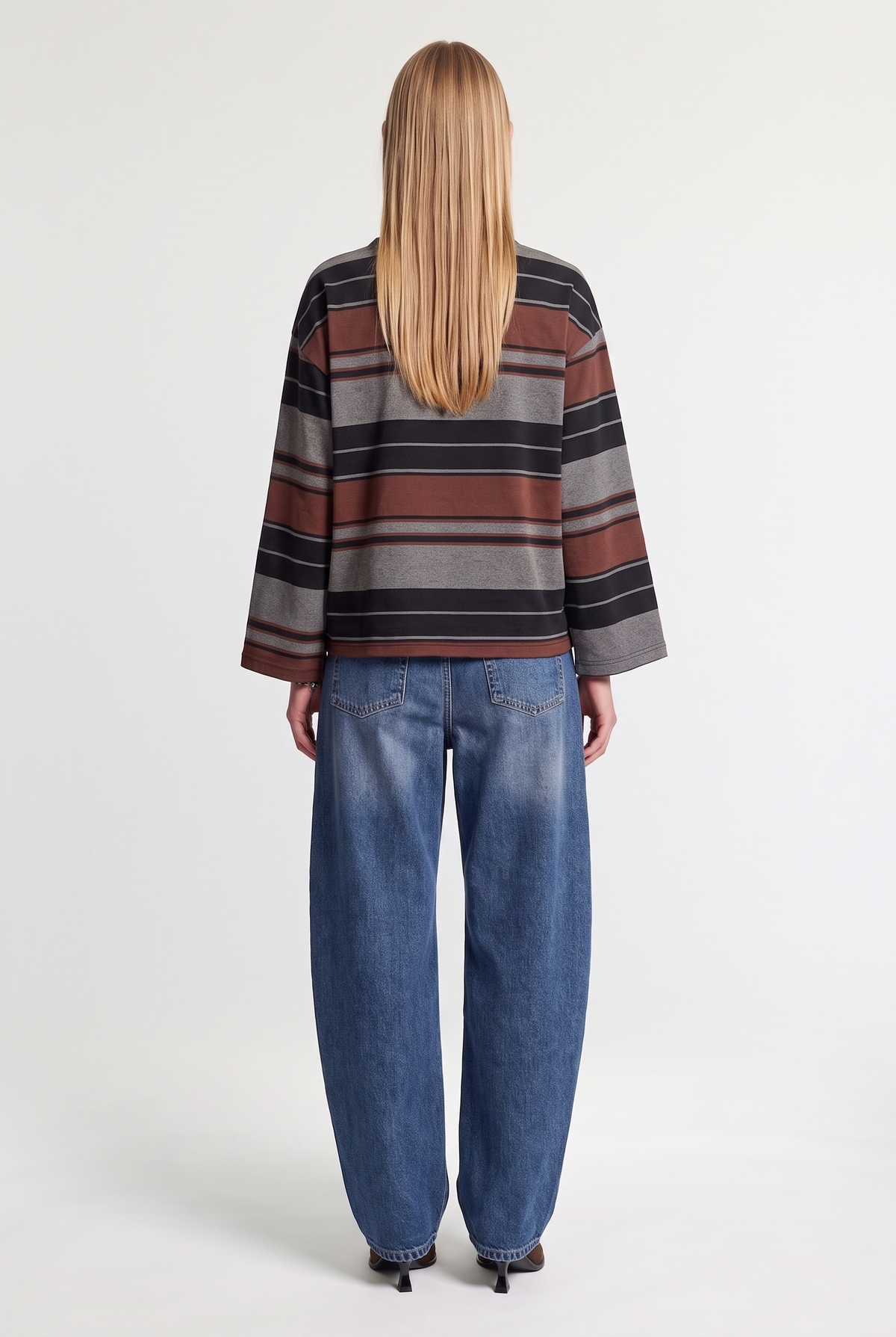 Wide-stripe long-sleeve tee - Black/Dark Brown - back view