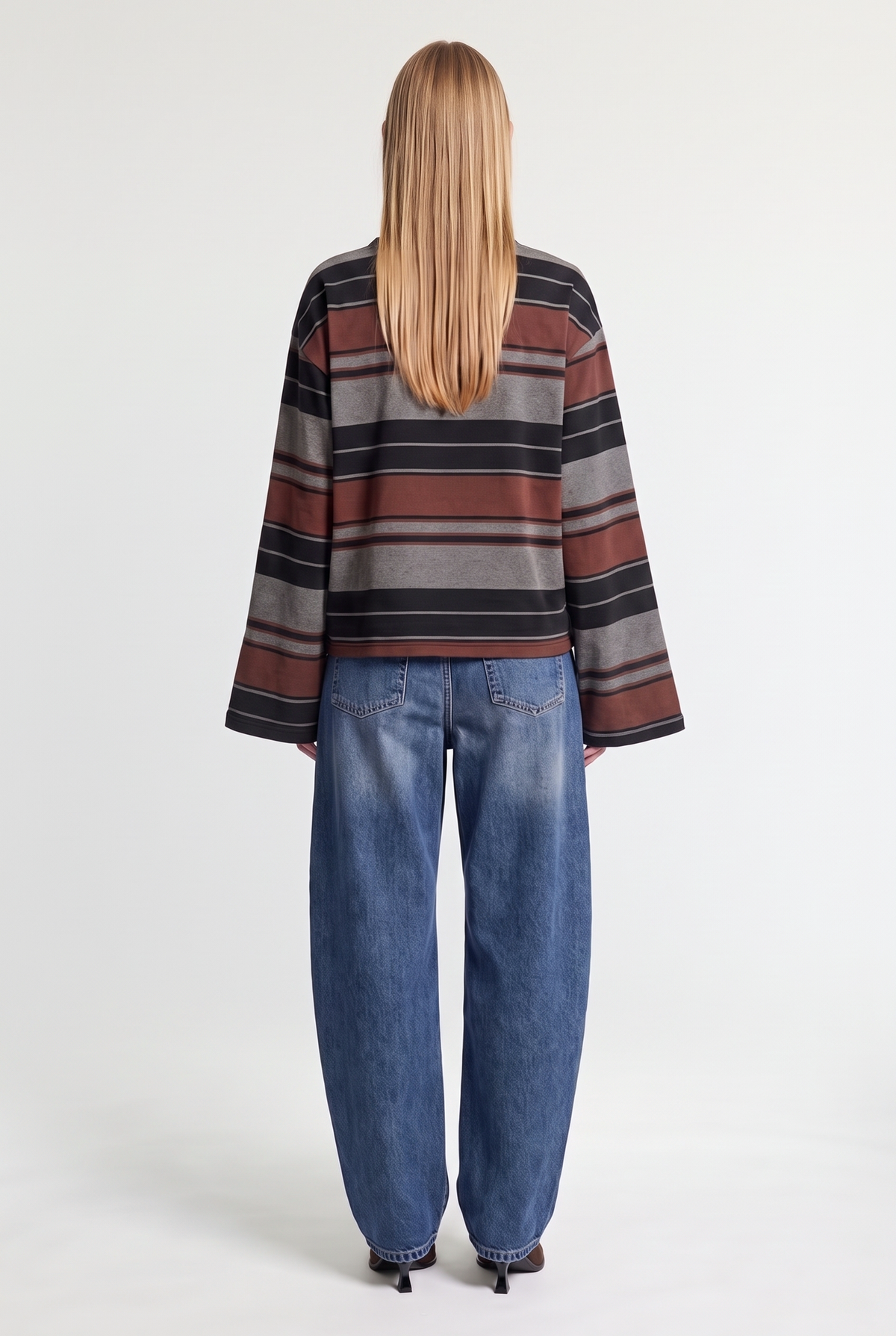Wide-stripe long-sleeve tee - Black/Dark Brown - back view