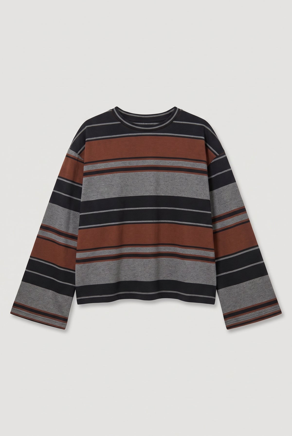Wide-stripe long-sleeve tee - Black/Dark Brown - flat lay