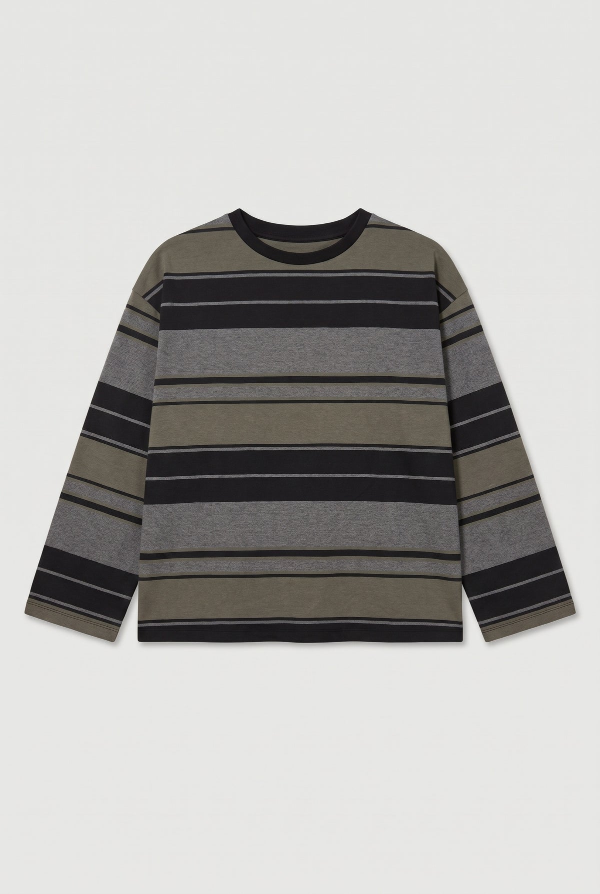 Wide-stripe long-sleeve tee - Black/Military - flat lay