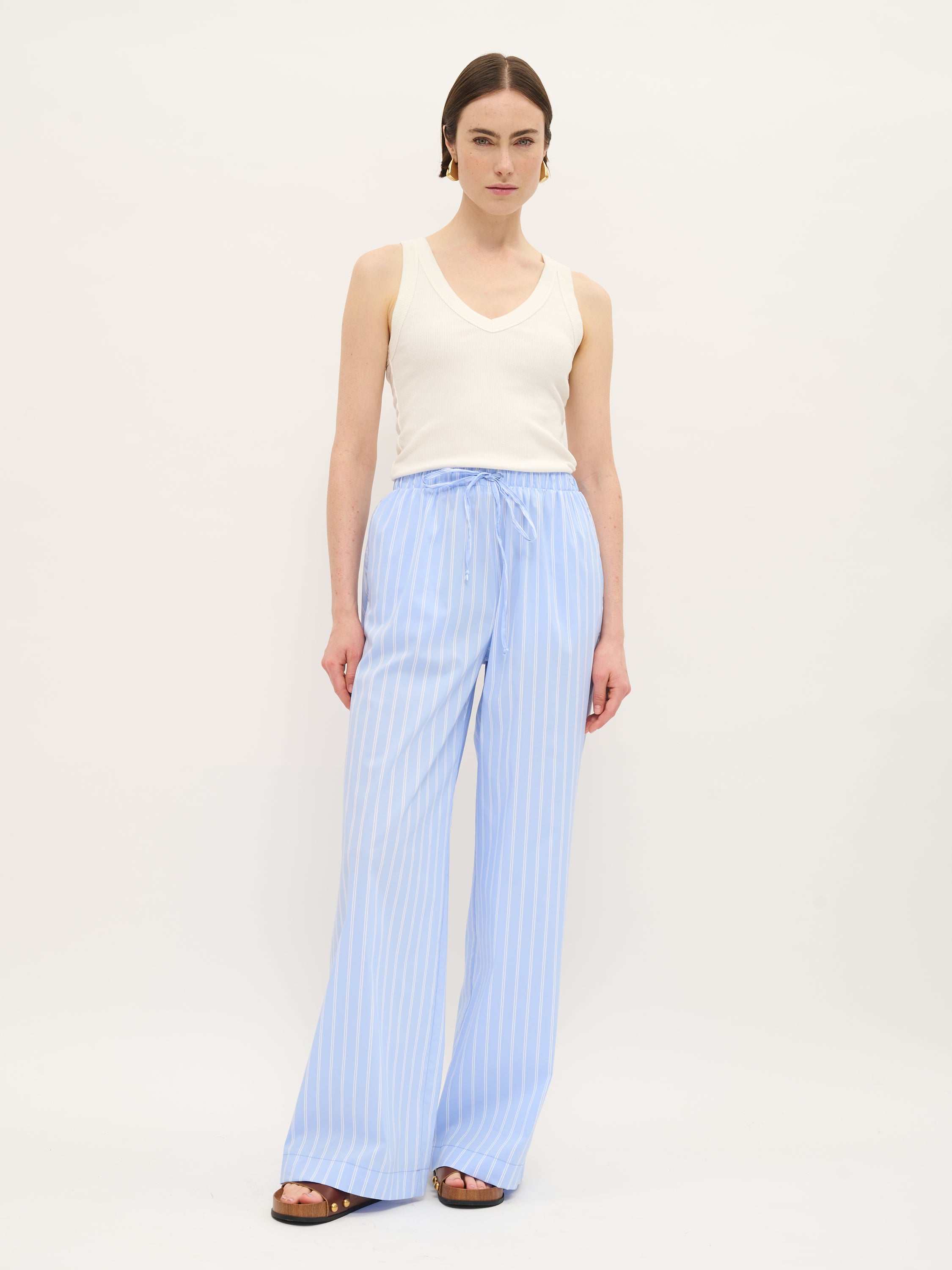 Striped Wide-Leg Pants in Sky Blue