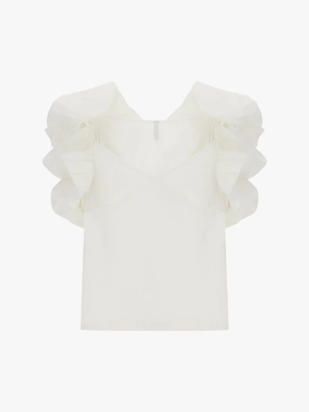 Sleeveless top sculptural ruffled shoulders