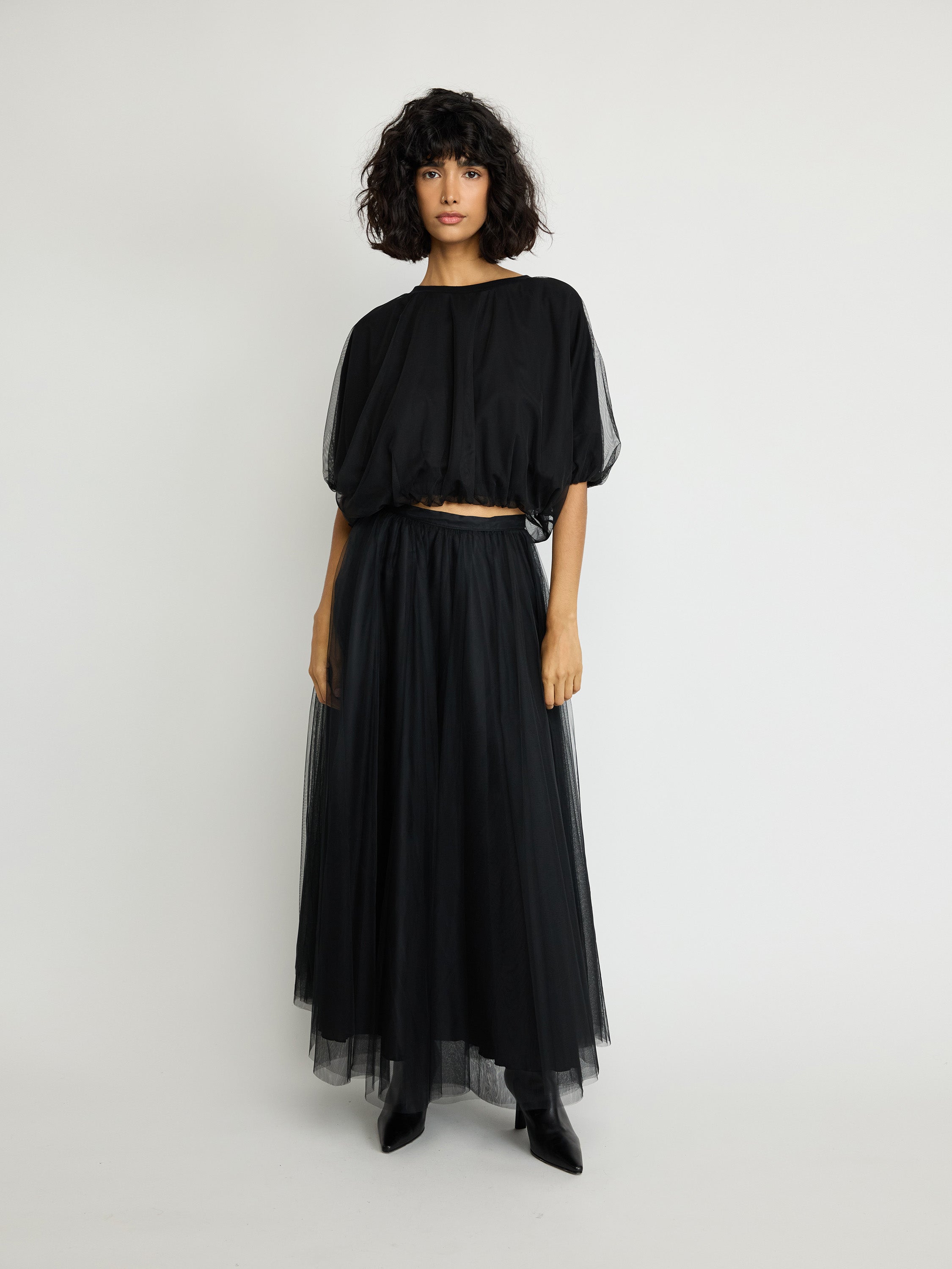 Sheer Balloon Sleeve Blouse