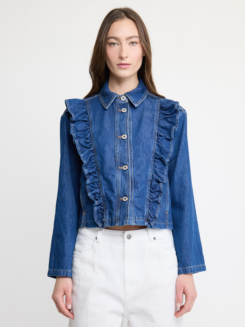 Veste en jean à volants