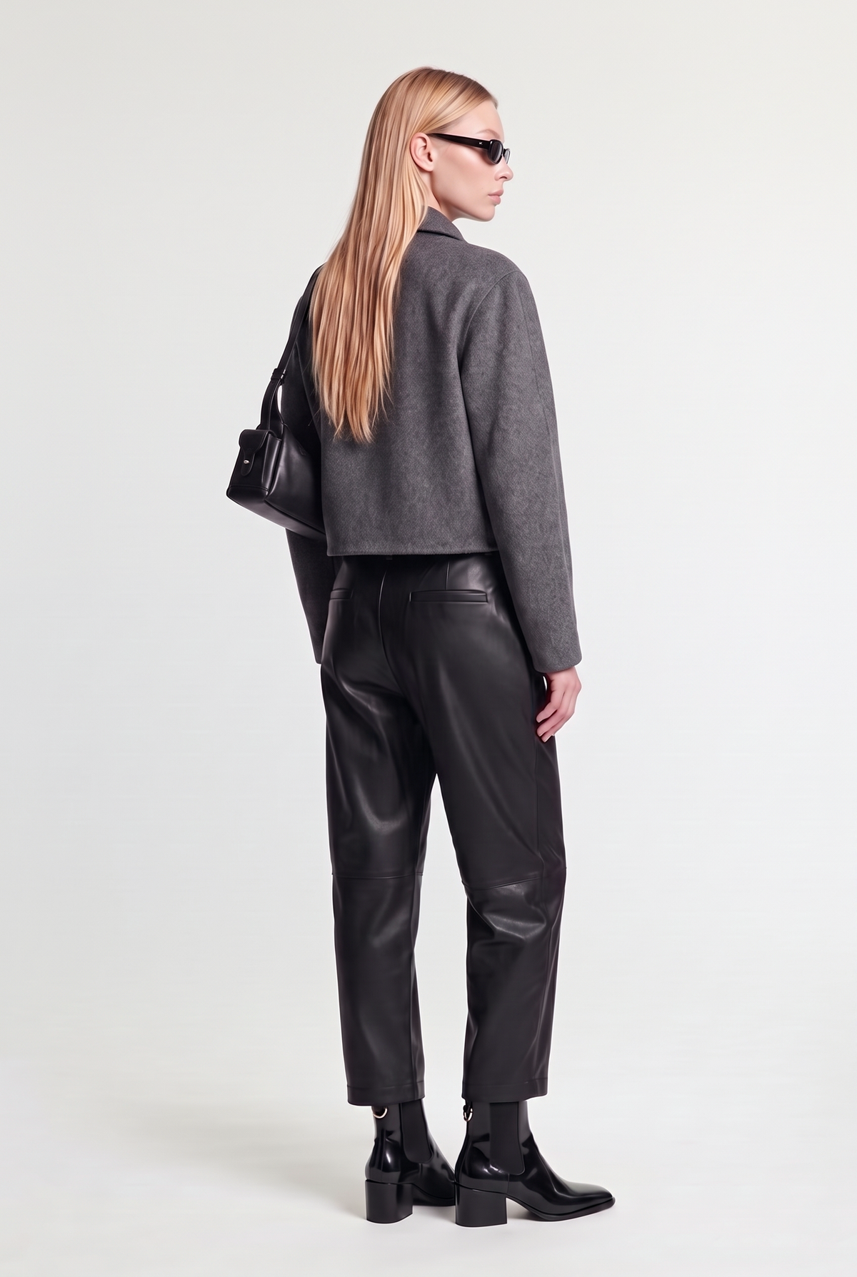 Zip-Up Crooped Jacket - Grey - back view