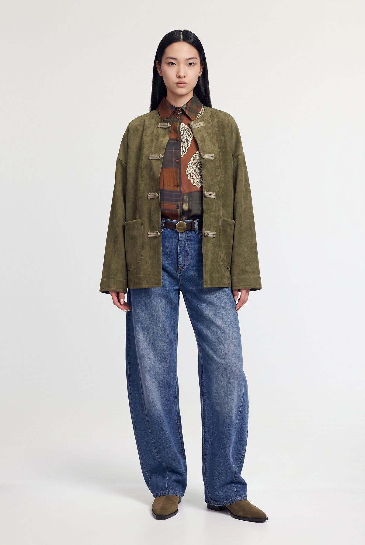 Suede Toggle Jacket - Military - front view
