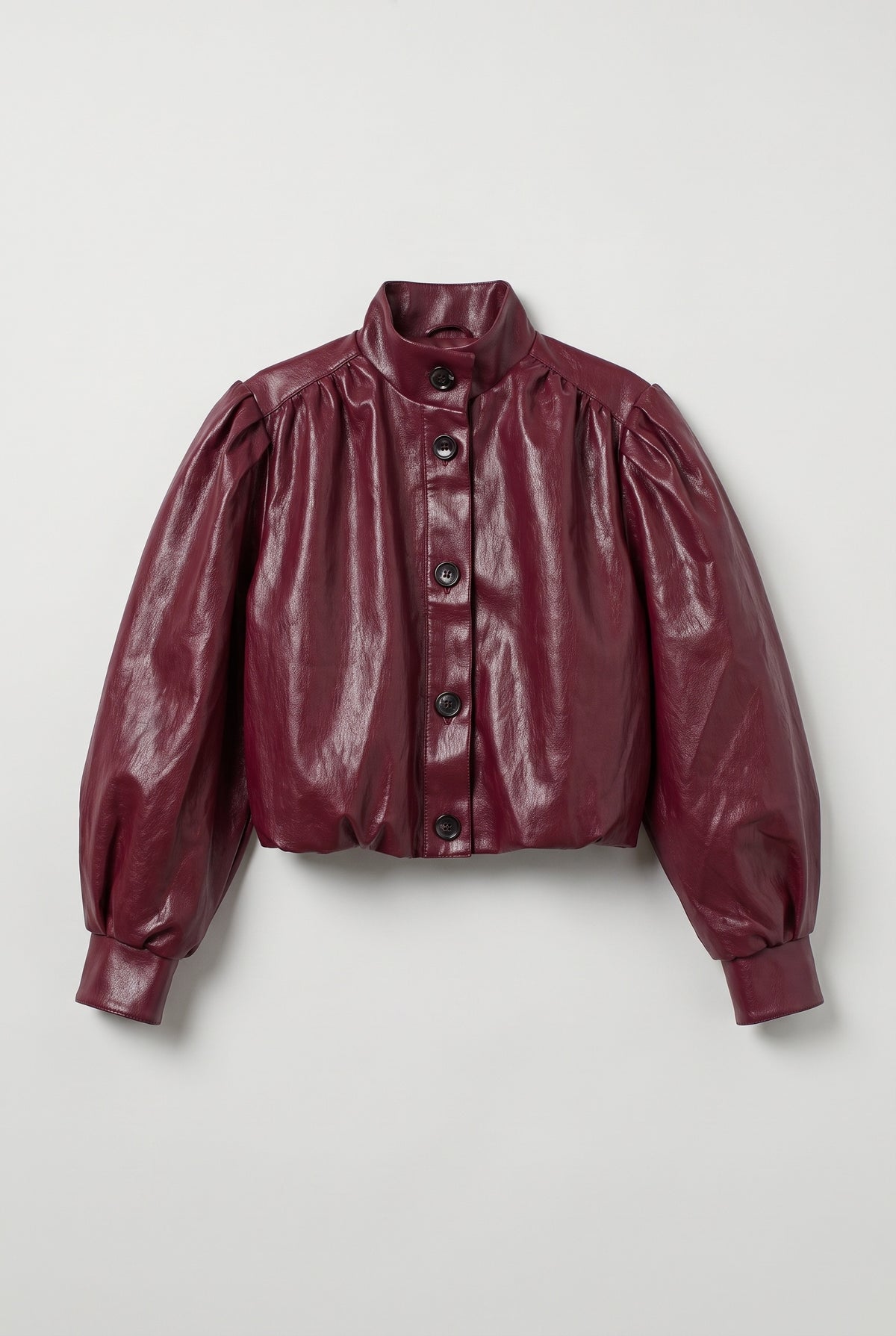 Leather Puff-Sleeve Jacket - Bordeaux - flat lay