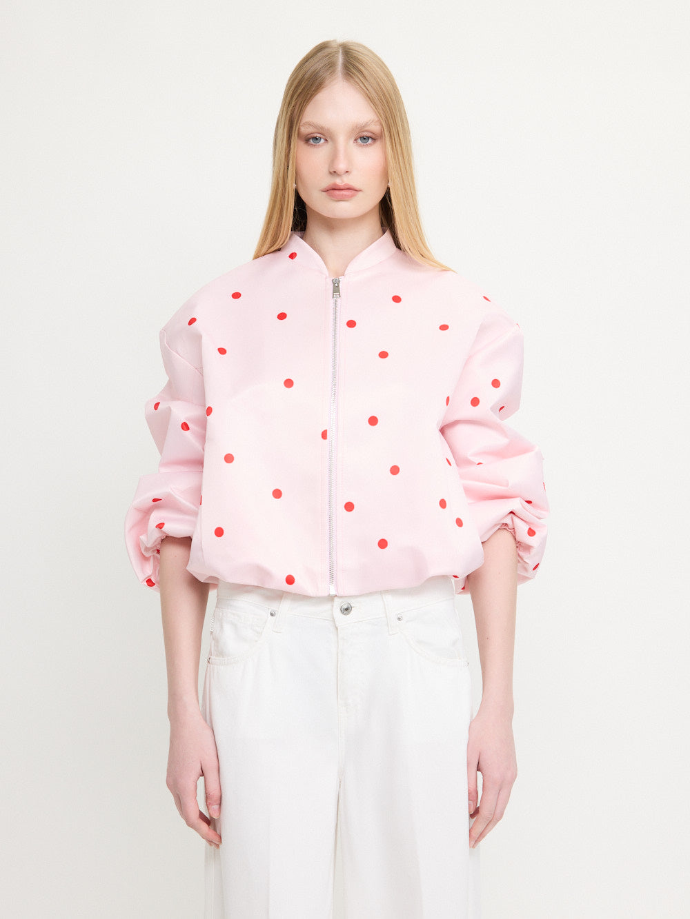 Polka Dot Crooped Bomber Jacket