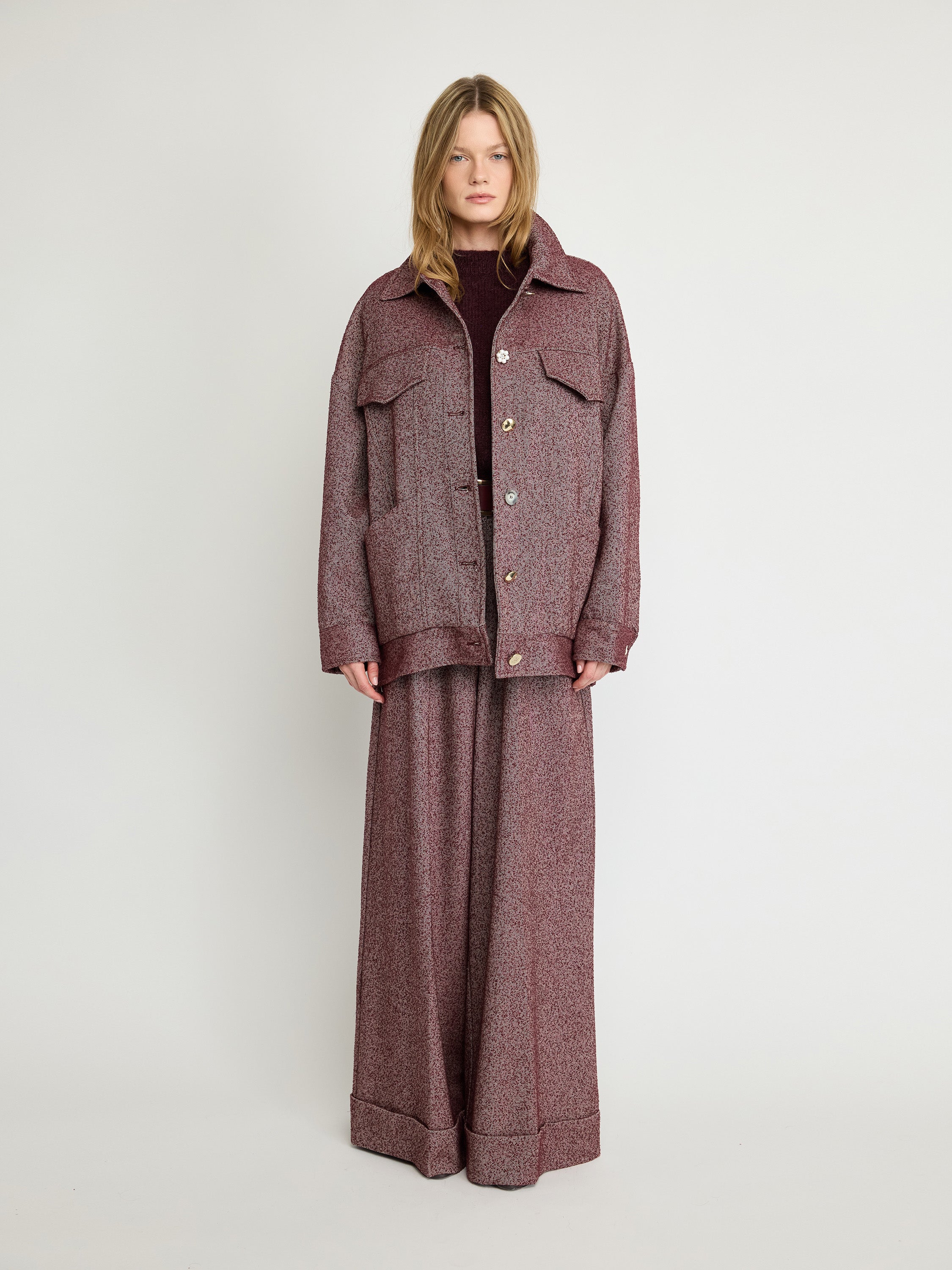 Textured Burgundy Overshirt Jacket
