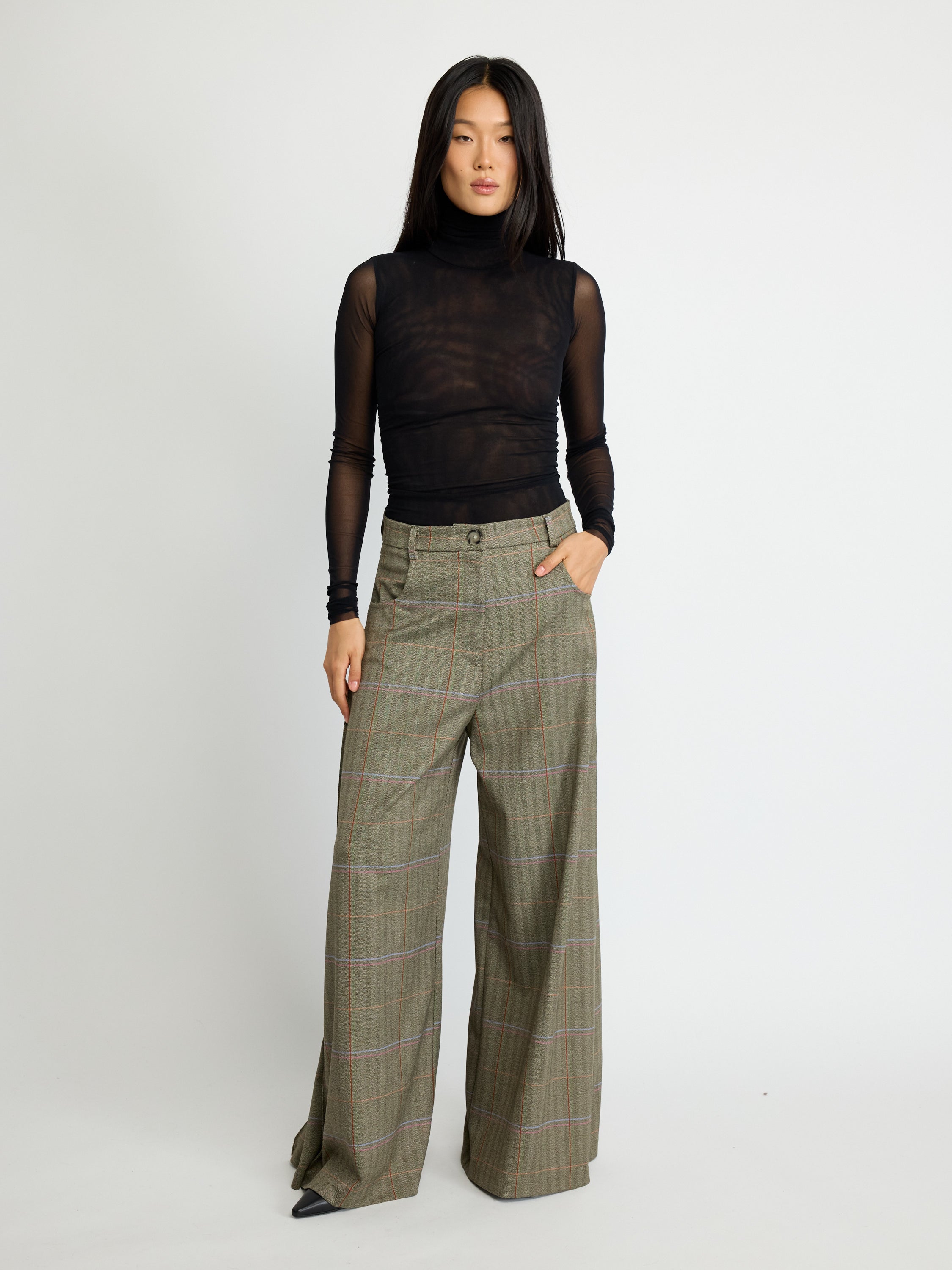 Wide-Leg Checkered Trousers
