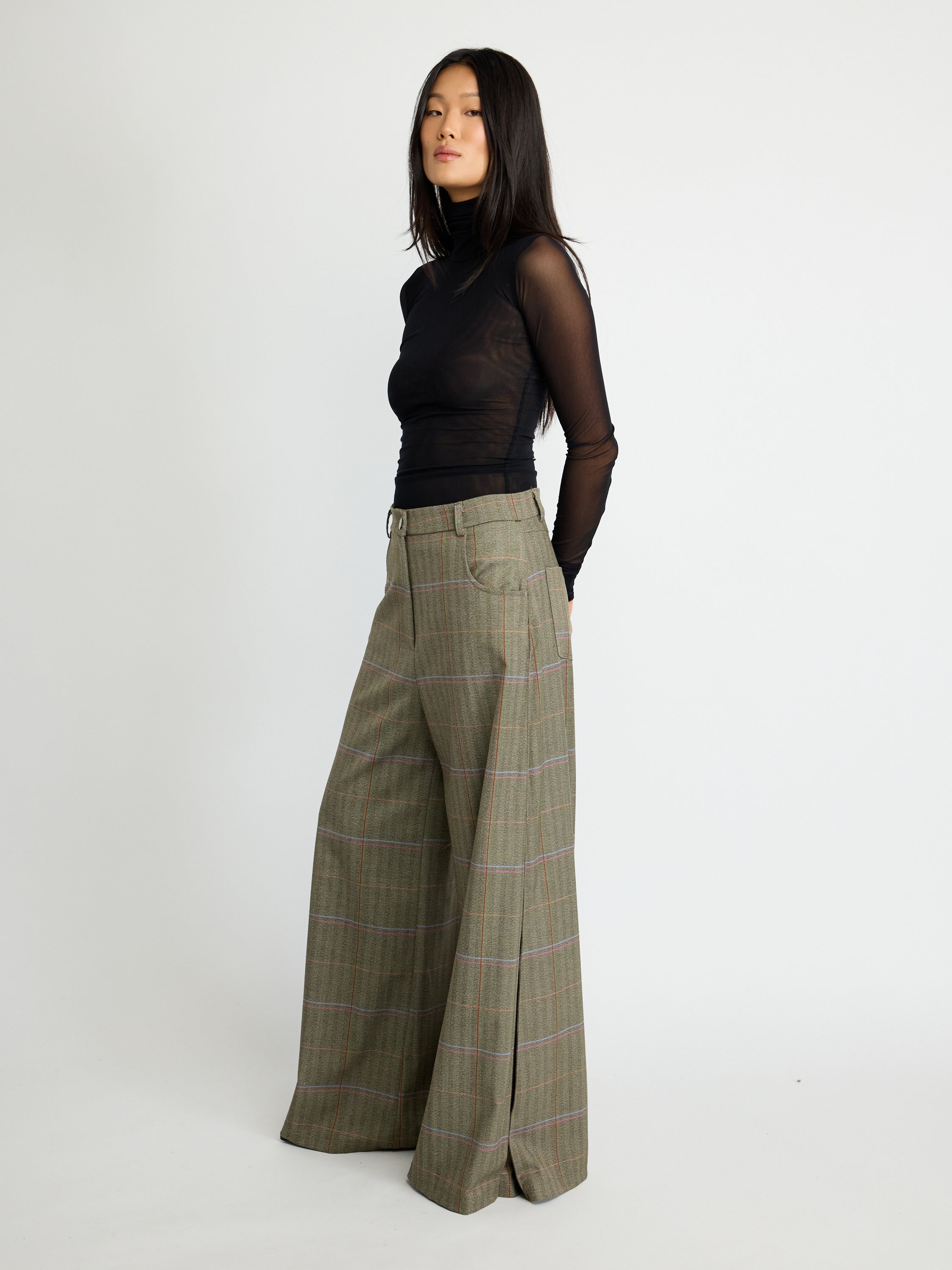 Wide-Leg Checkered Trousers