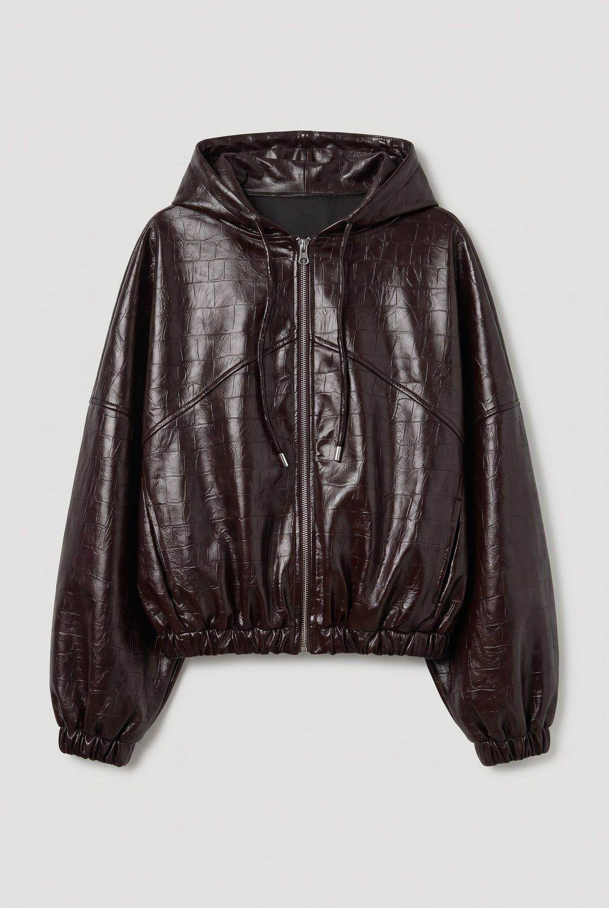 Croc patent hooded zip jacket - Brown - flat lay