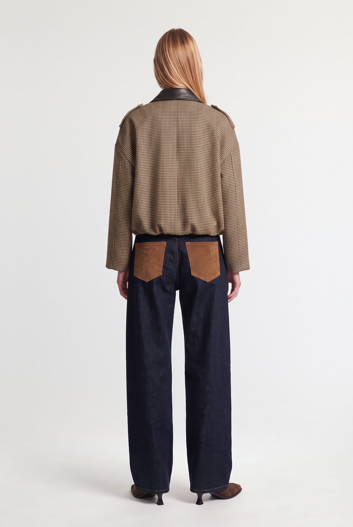 Houndstooth Jacket - Beige/Brown - back view