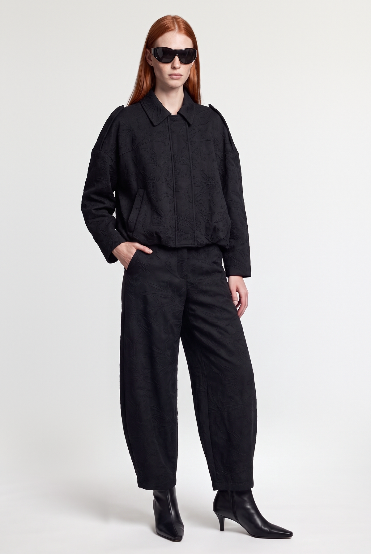 Floral Jacquard Jacket - Black - front view