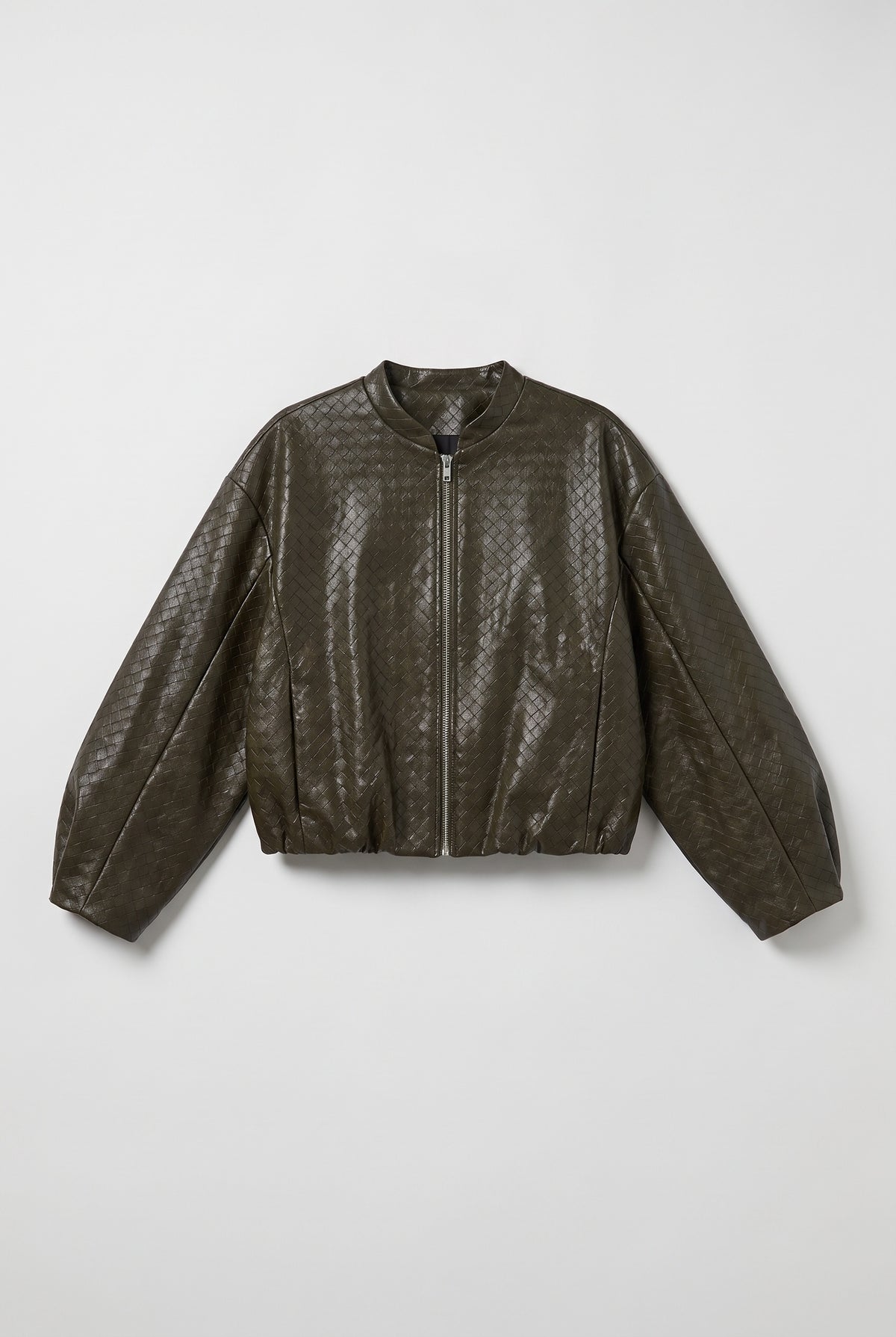 Woven-Effect Leather Jacket - Military - flat lay