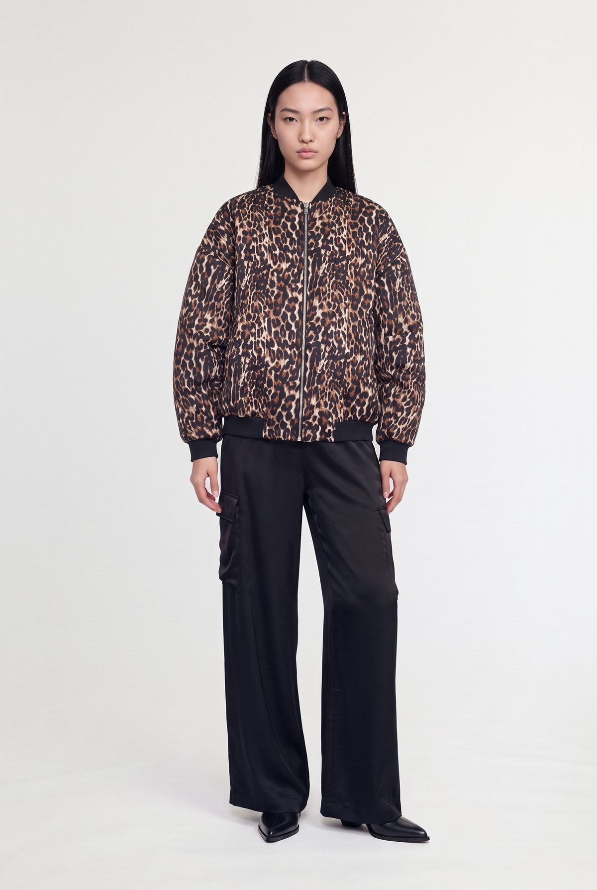 Animal Print Bomber Jacket - Leopard - front view