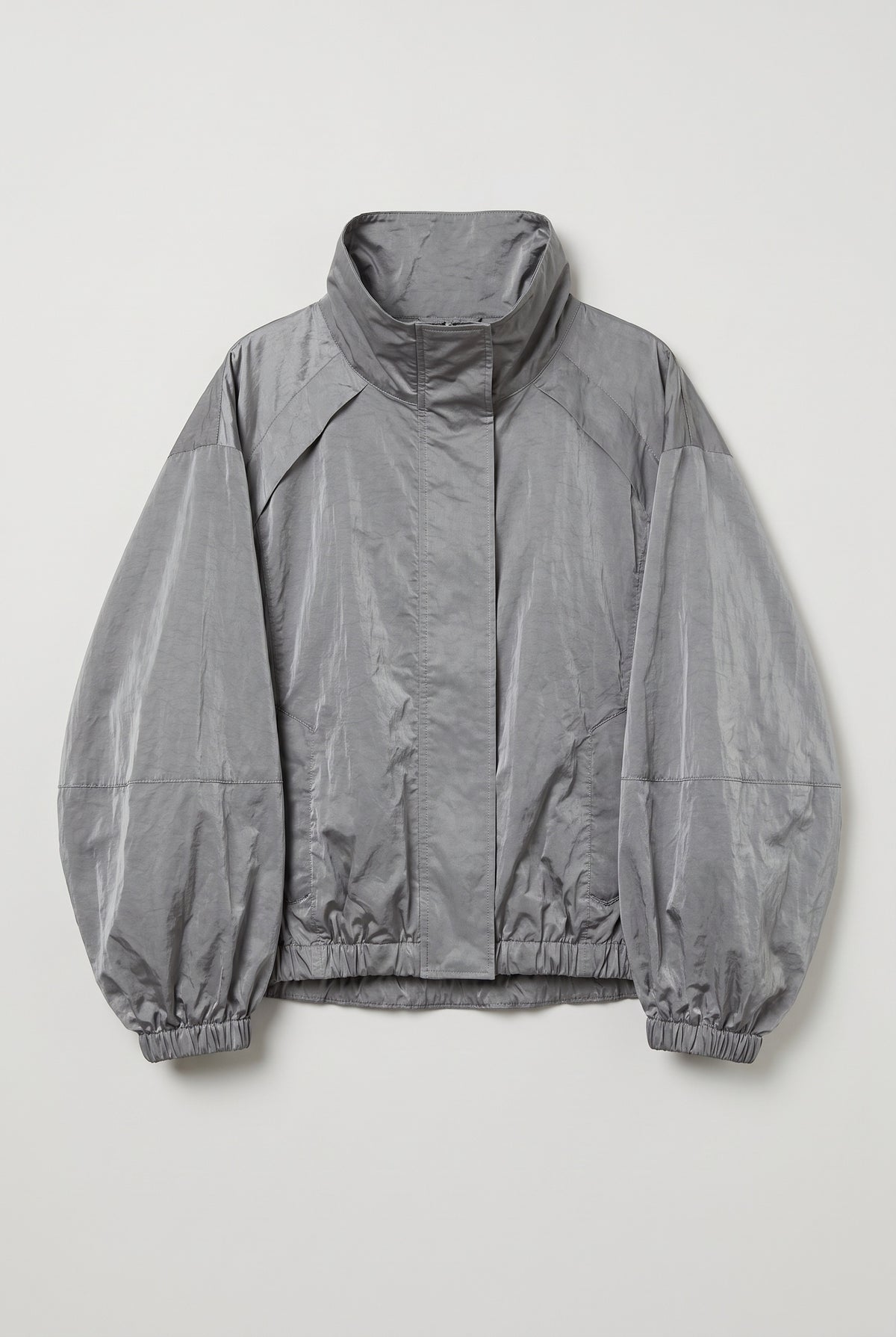 High-Neck Lightweight Jacket - Grey - flat lay