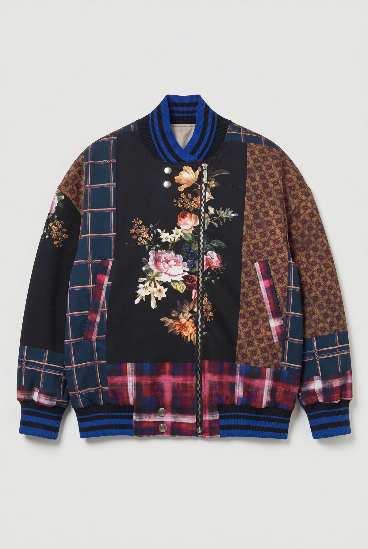 Floral Patchwork Bomber Jacket - Multi - flat lay