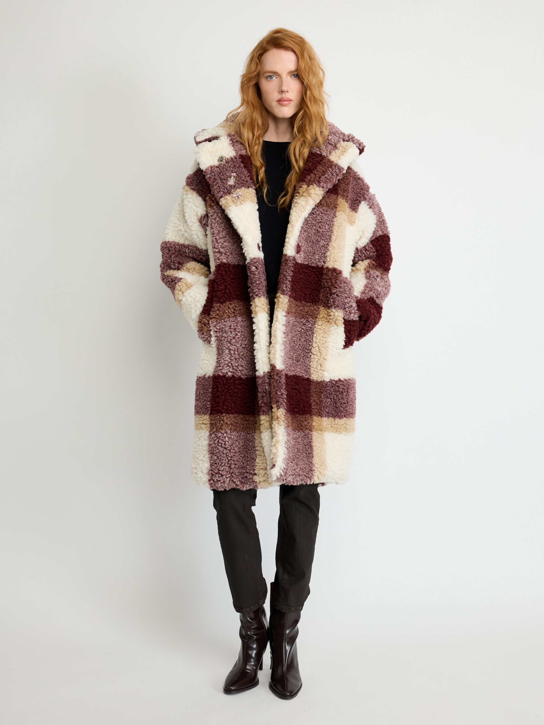 Oversized Checked Teddy Coat